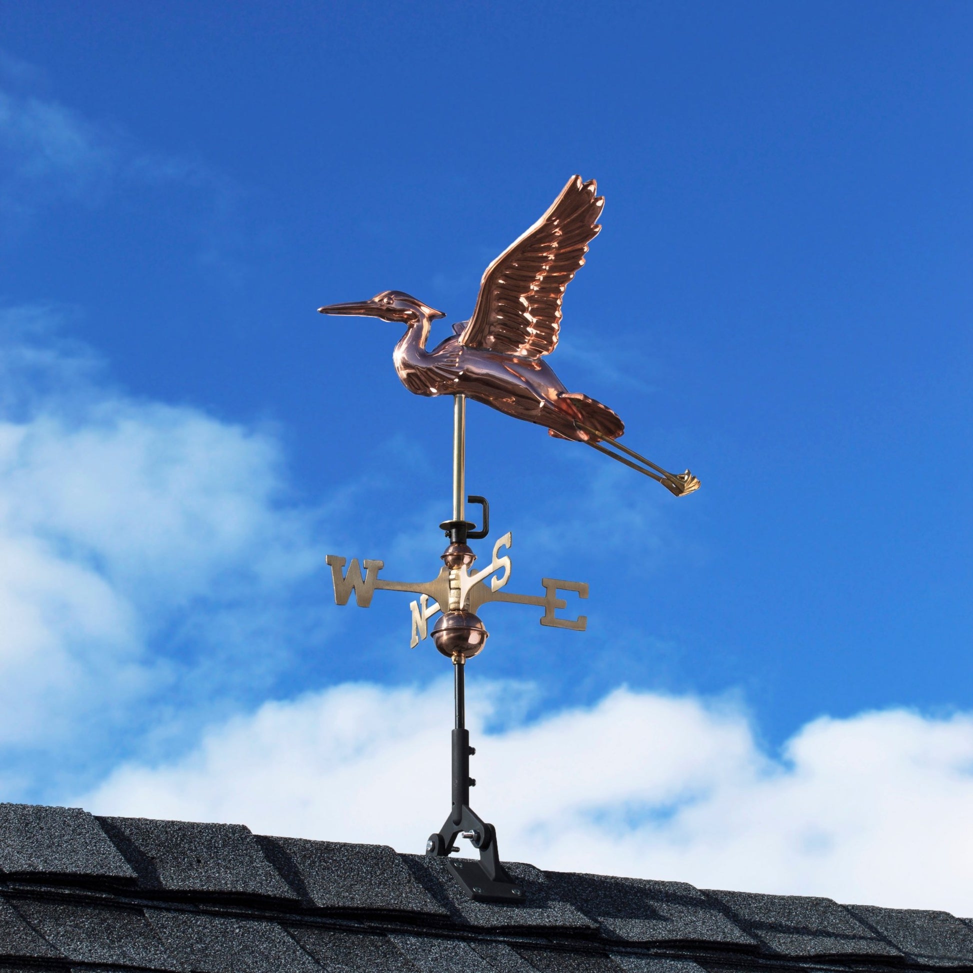 Copper Blue Heron Cottage Weathervane - Good Directions