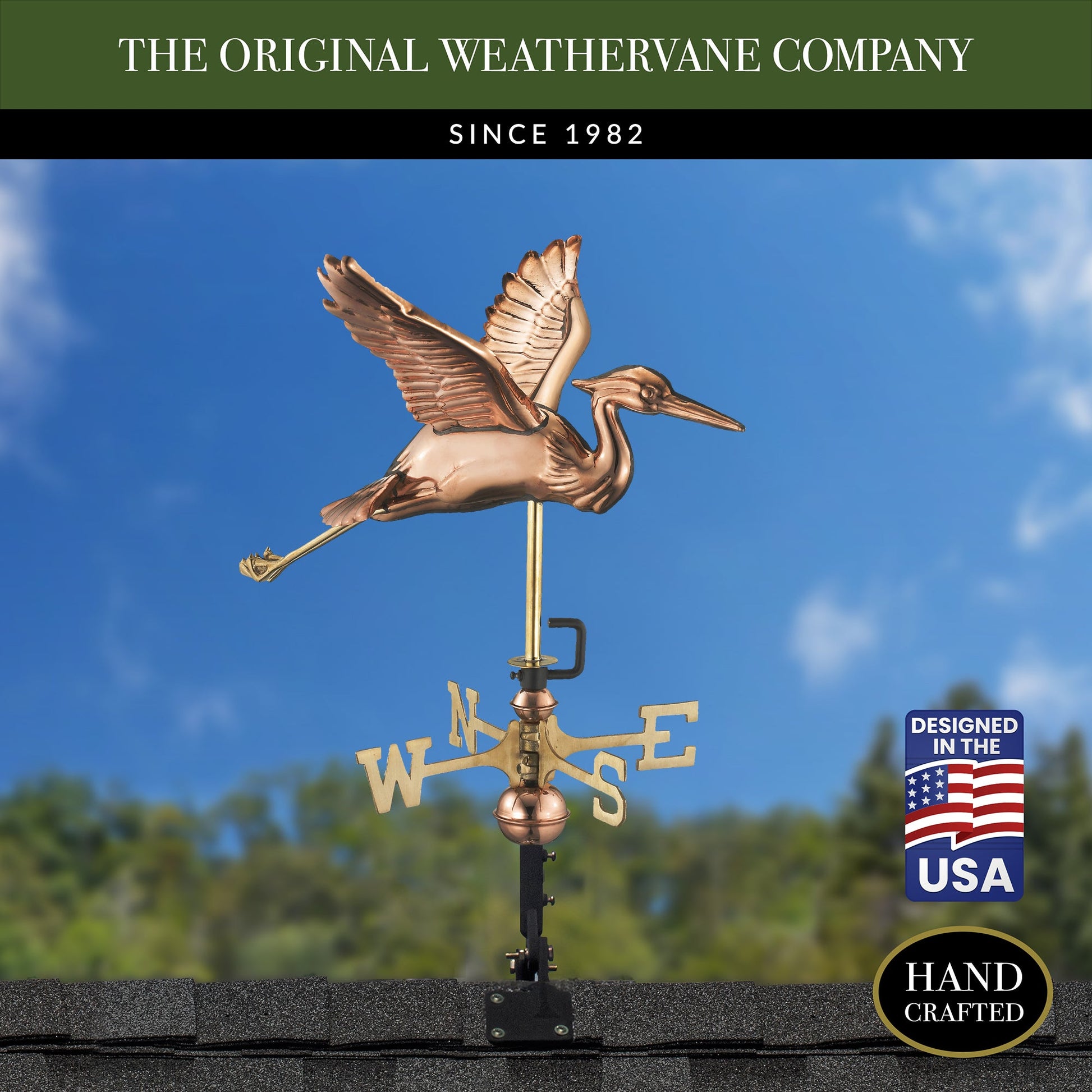 Copper Blue Heron Cottage Weathervane - Good Directions