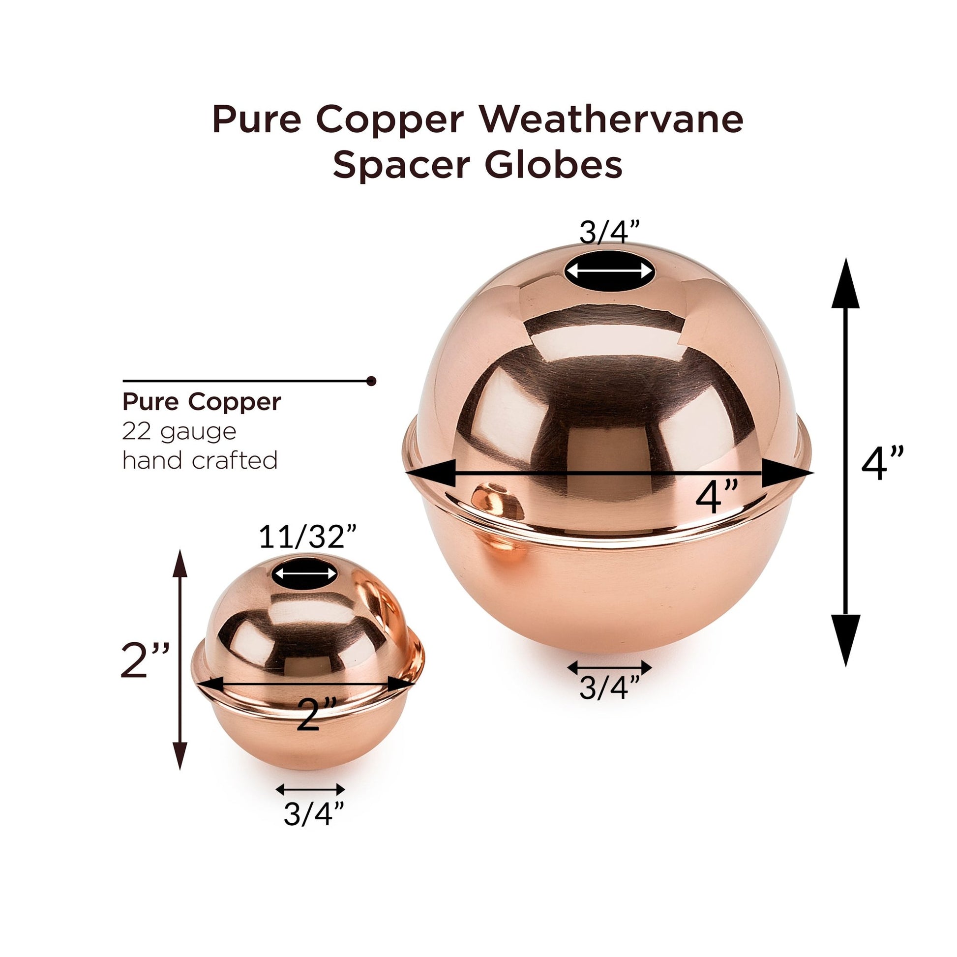 Copper Large Weathervane 2" & 4" Spacer Ball Set - Good Directions