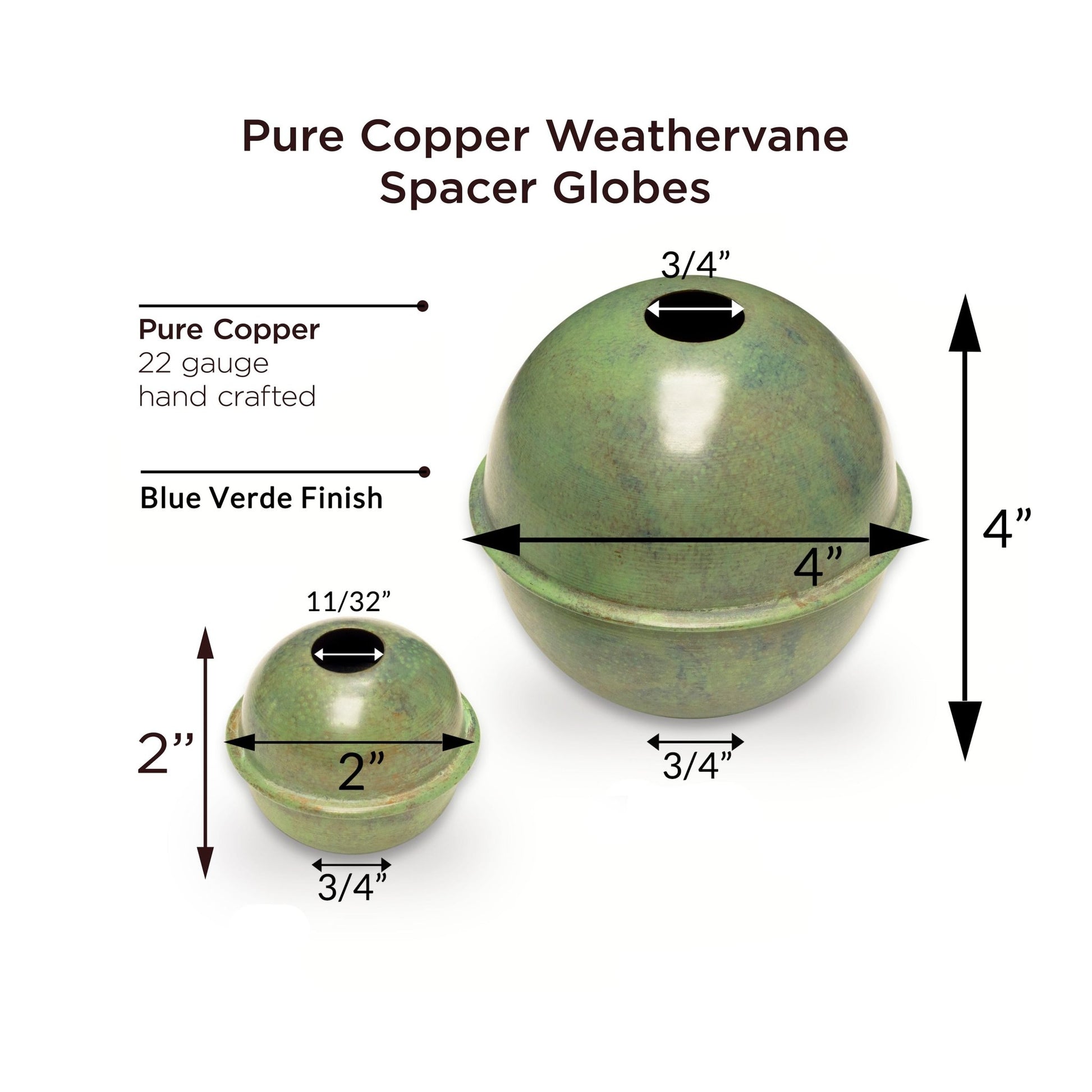 Copper Large Weathervane 2" & 4" Spacer Ball Set - Good Directions