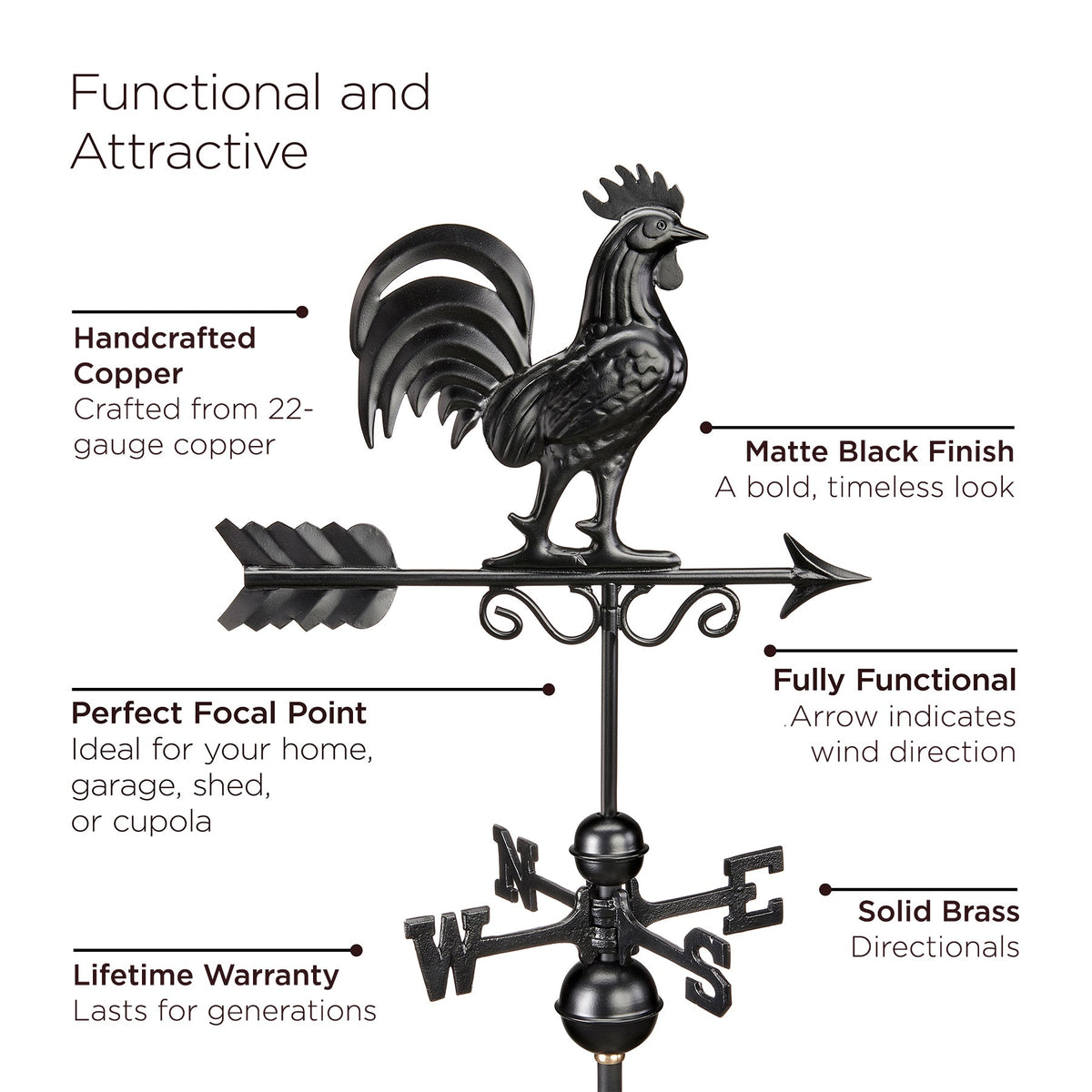 Coventry Vinyl Cupola – Black Aluminum Roof & Black Copper Rooster - Good Directions
