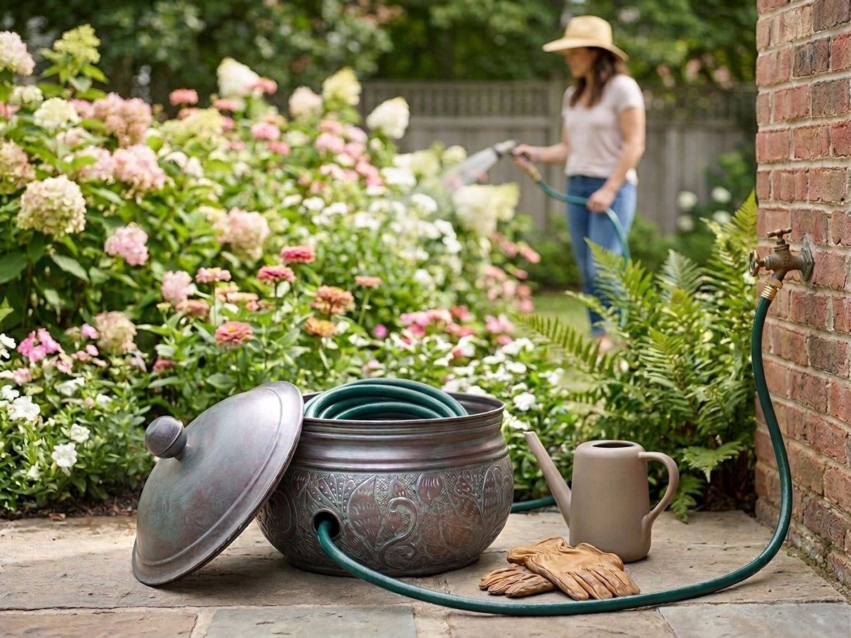 Cypress Hose Pot with Lid - Blue Verde Finish - Good Directions