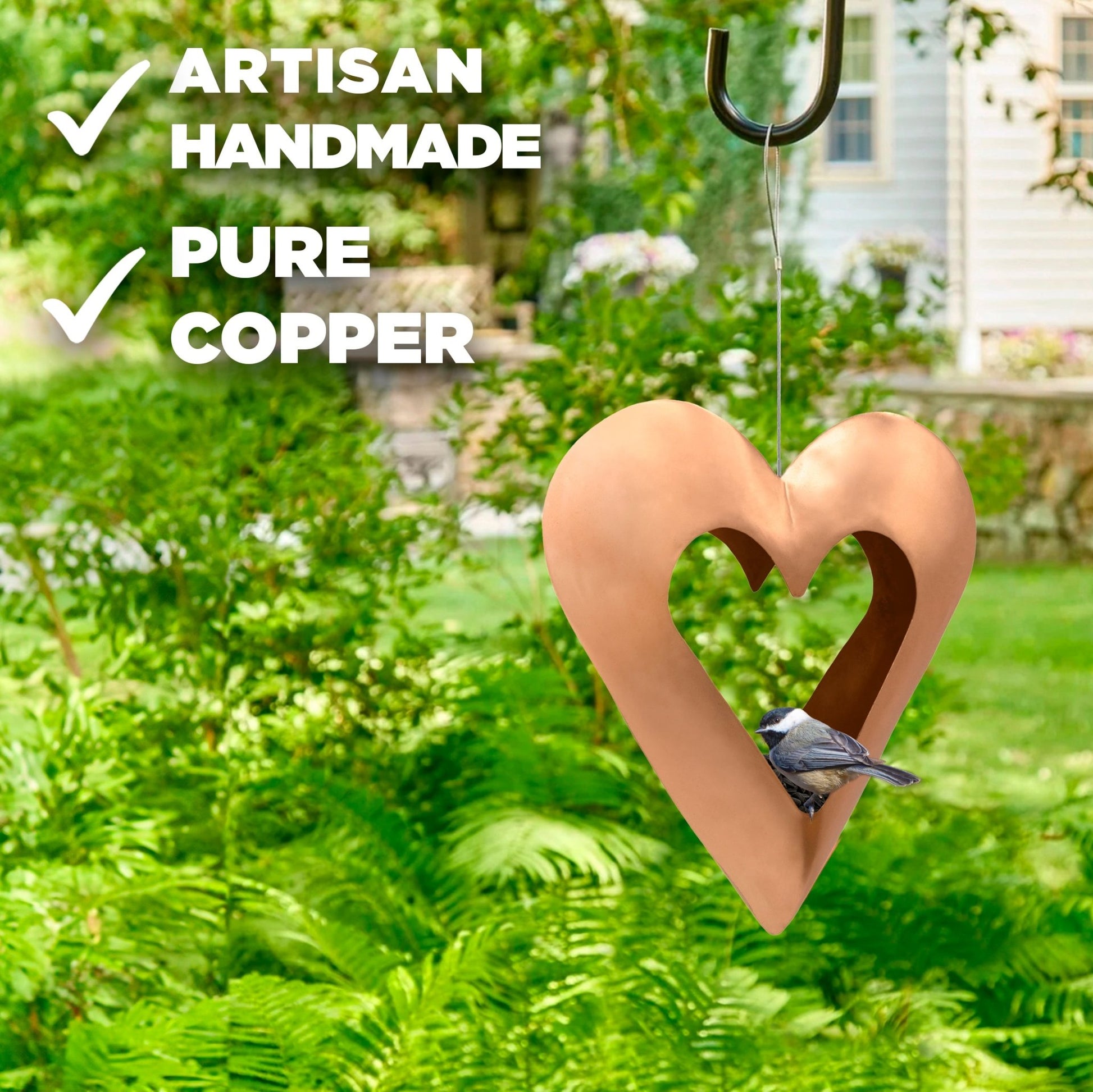 Fly Thru™ Copper Heart Bird Feeder - Good Directions