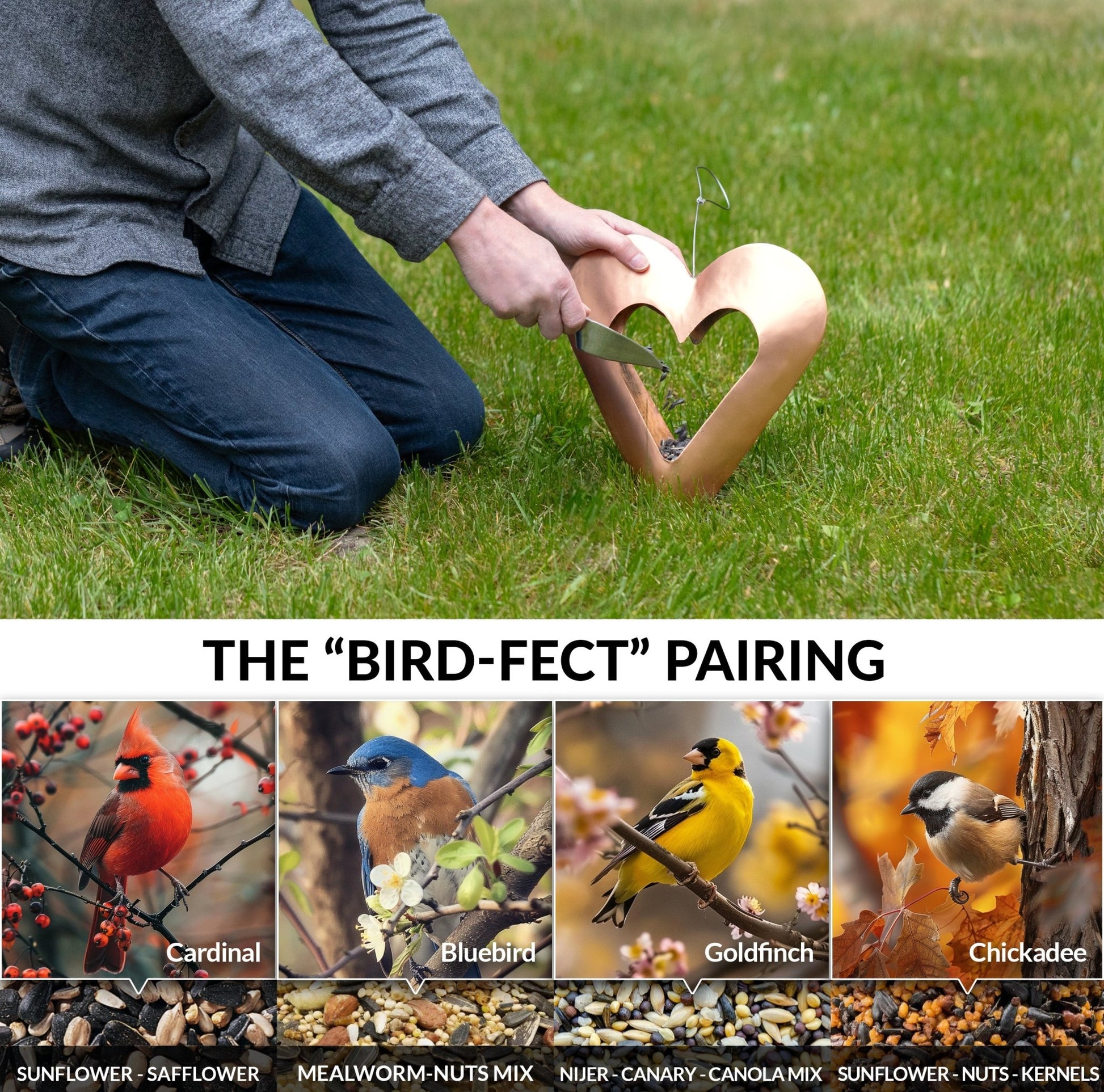 Fly Thru™ Copper Heart Bird Feeder - Good Directions