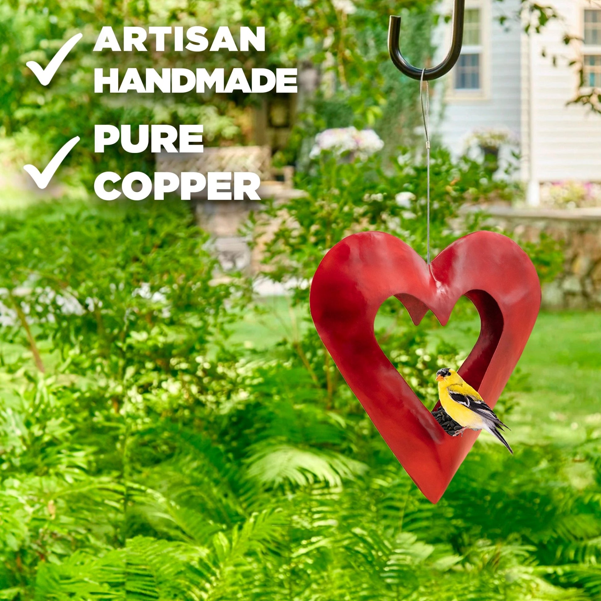 Fly Thru™ Red Heart Copper Bird Feeder - Good Directions