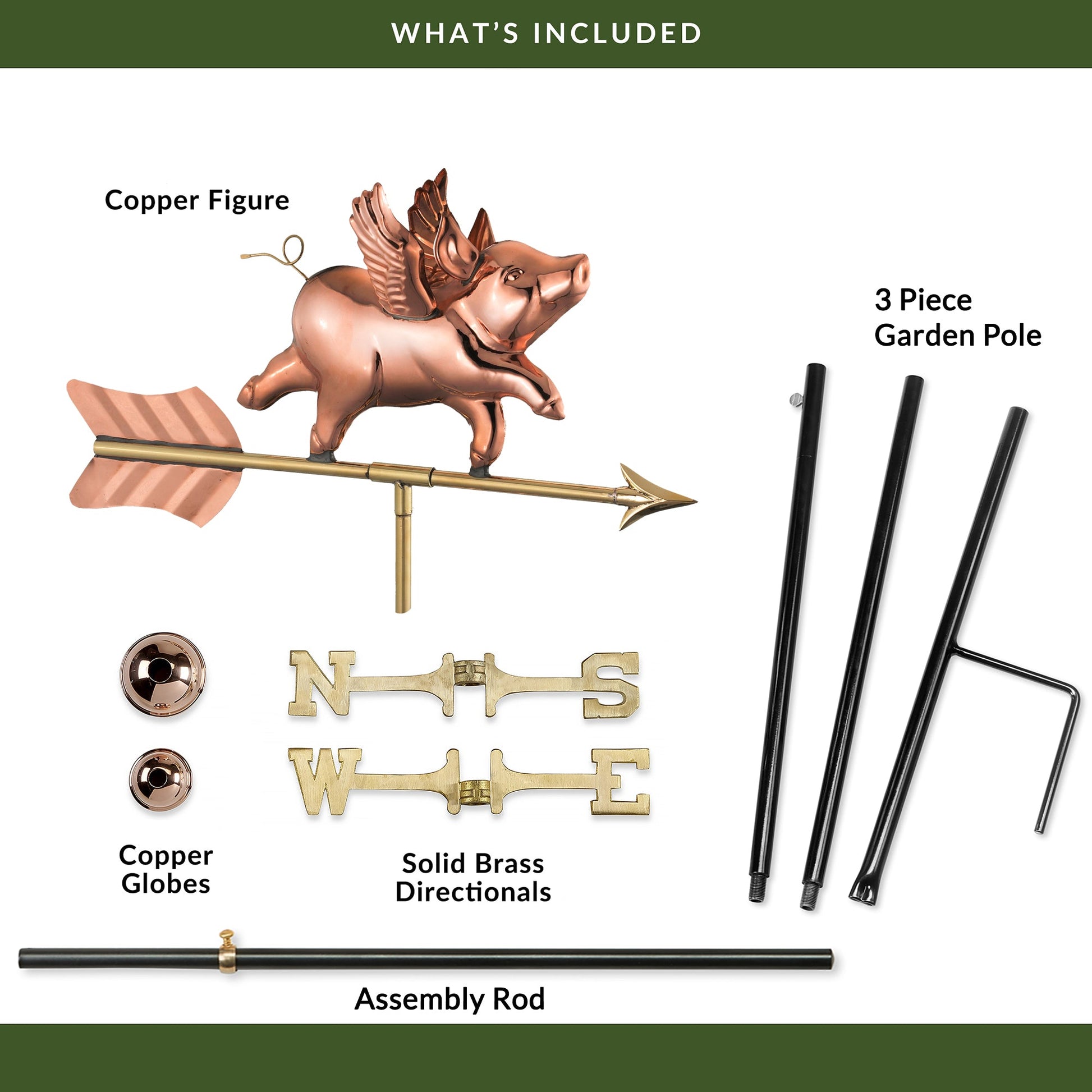 Flying Pig Garden Weathervane - Good Directions