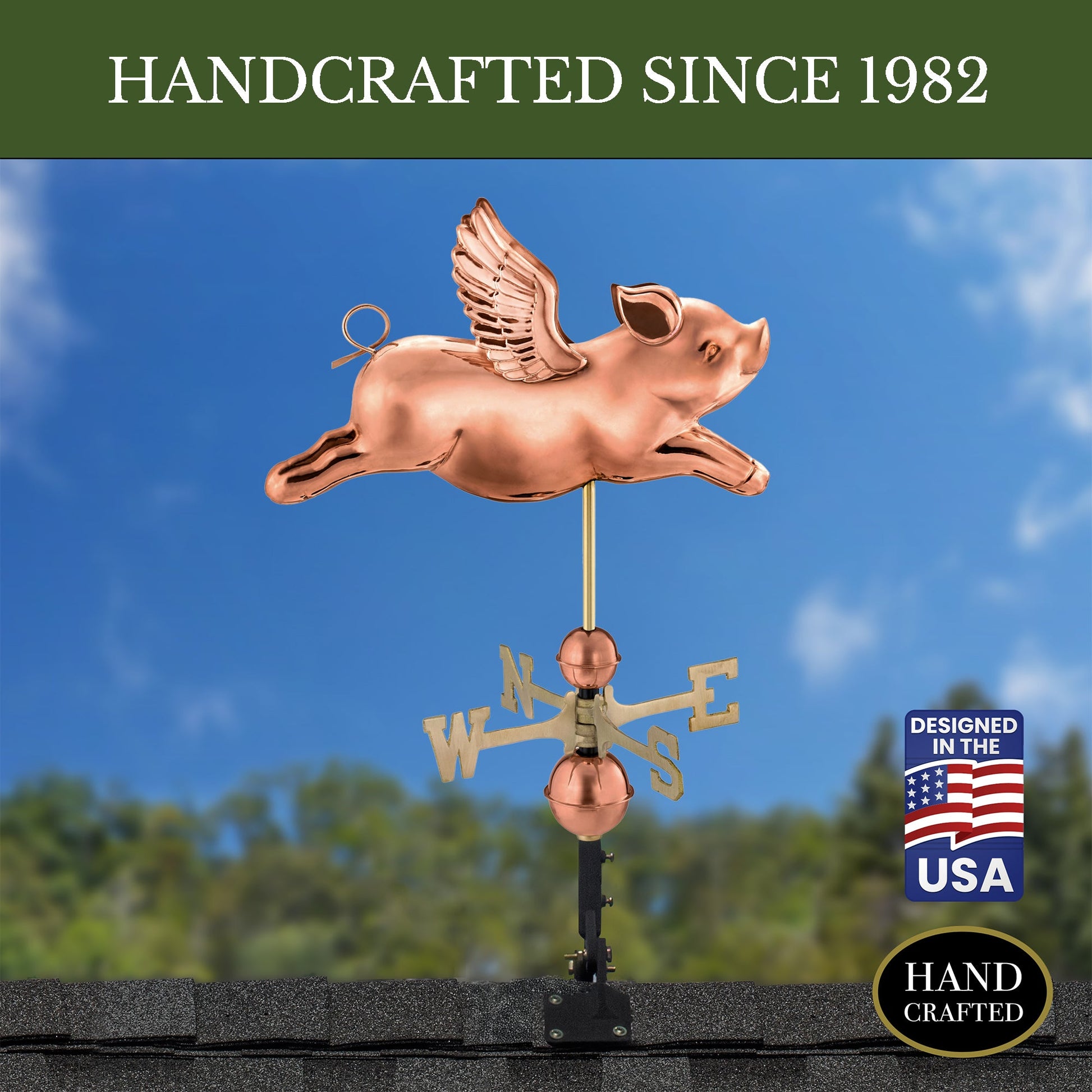 Flying Pig Weathervane - Pure Copper - Good Directions