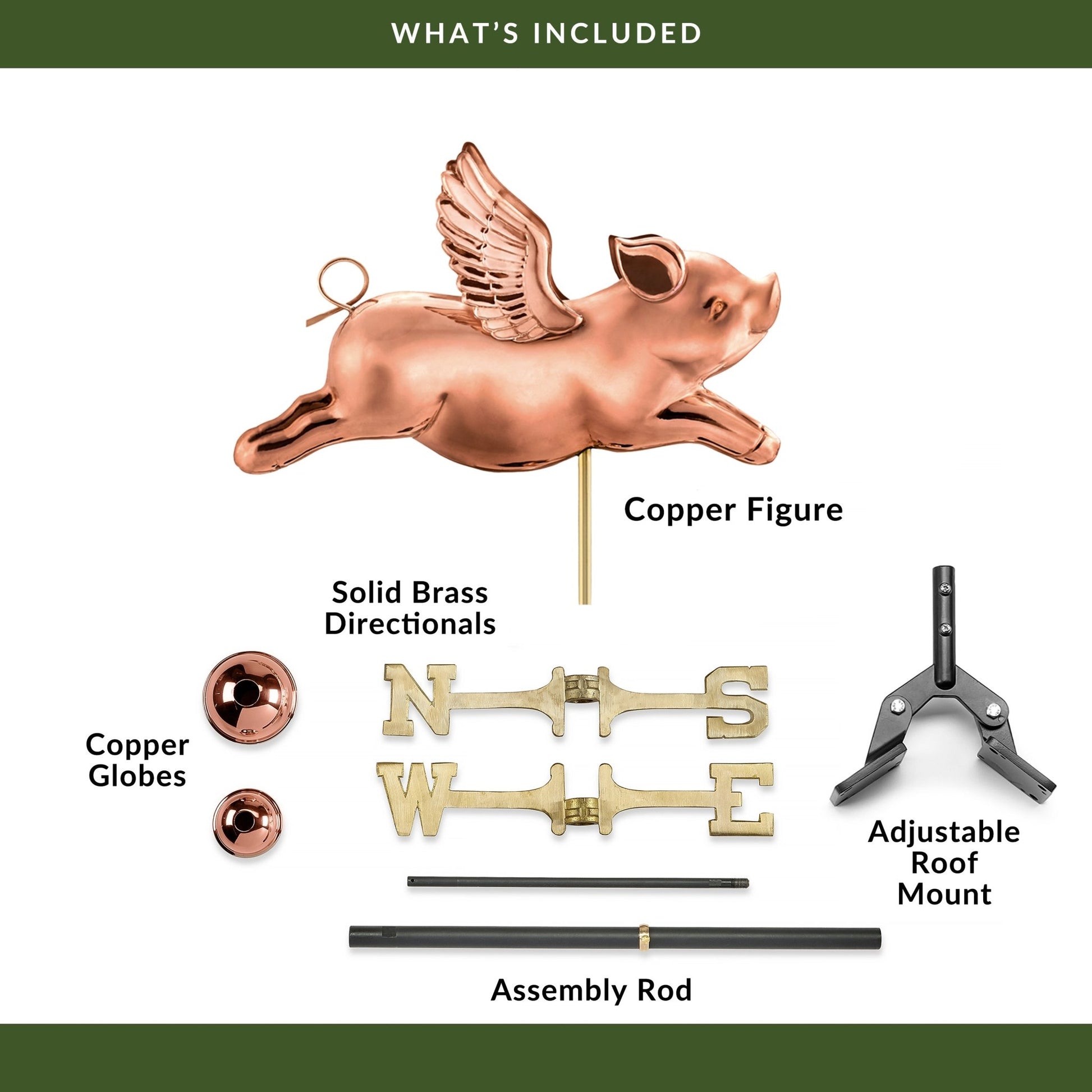 Flying Pig Weathervane - Pure Copper - Good Directions
