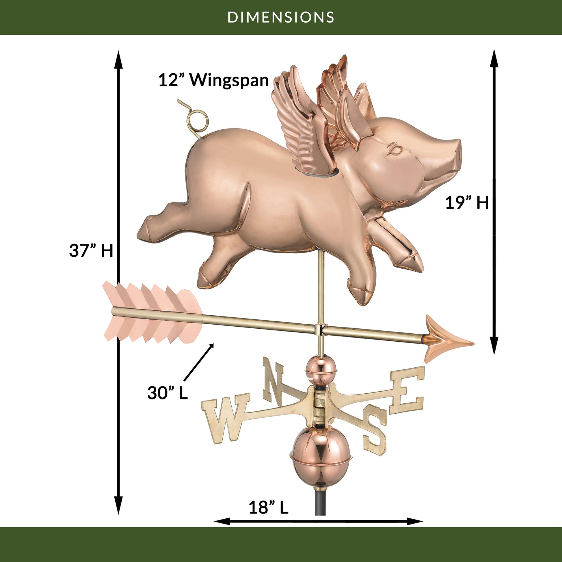 Flying Pig with Arrow Weathervane - Good Directions