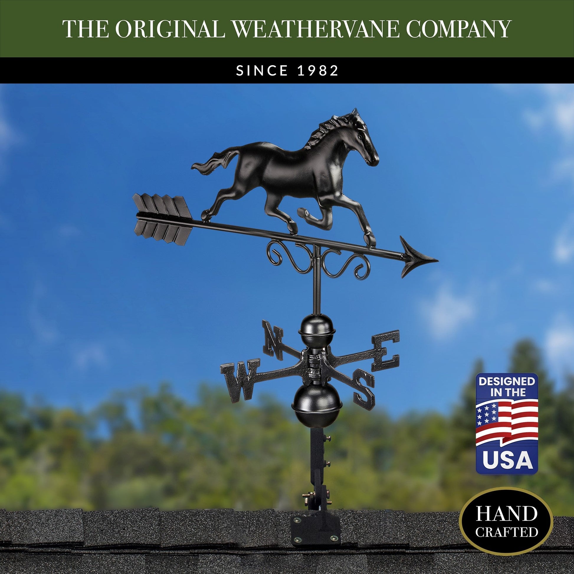 Galloping Horse Weathervane - Matte Black Copper - Good Directions