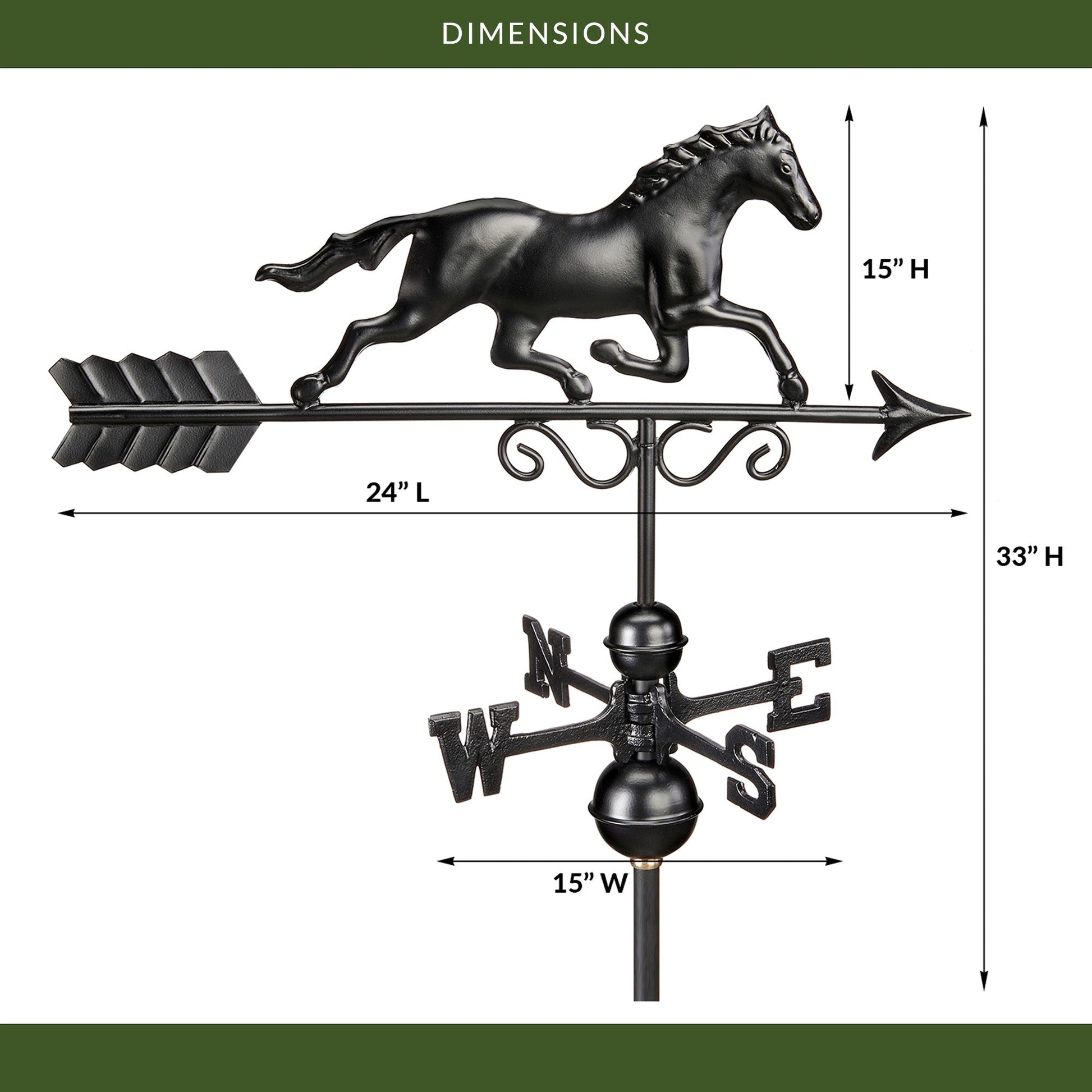 Galloping Horse Weathervane - Matte Black Copper - Good Directions