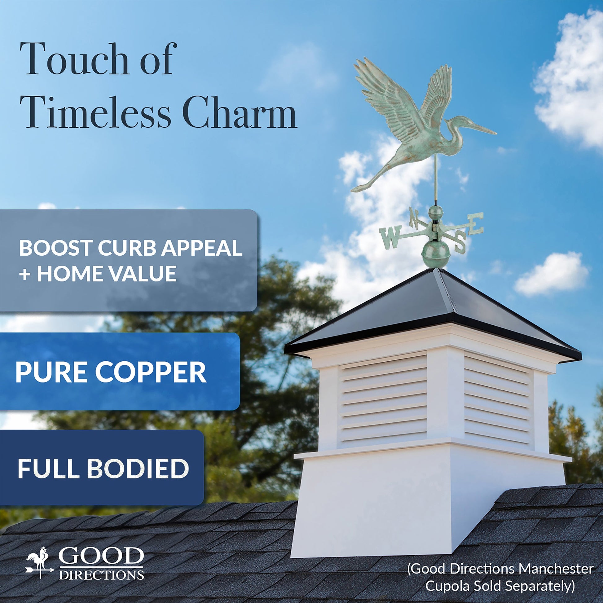 Graceful Blue Heron Weathervane - Good Directions