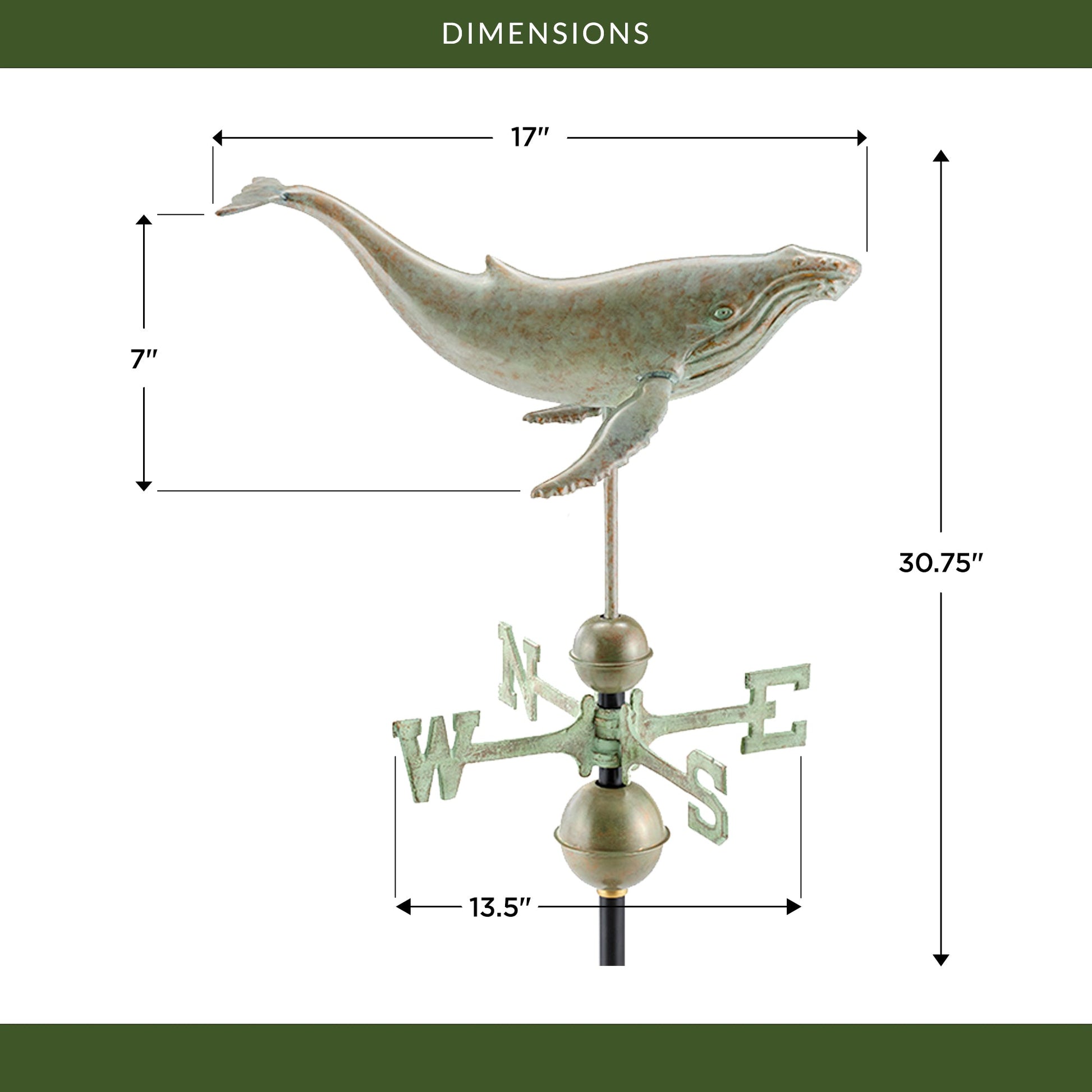 Humpback Whale Weathervane - Blue Verde Copper - Good Directions