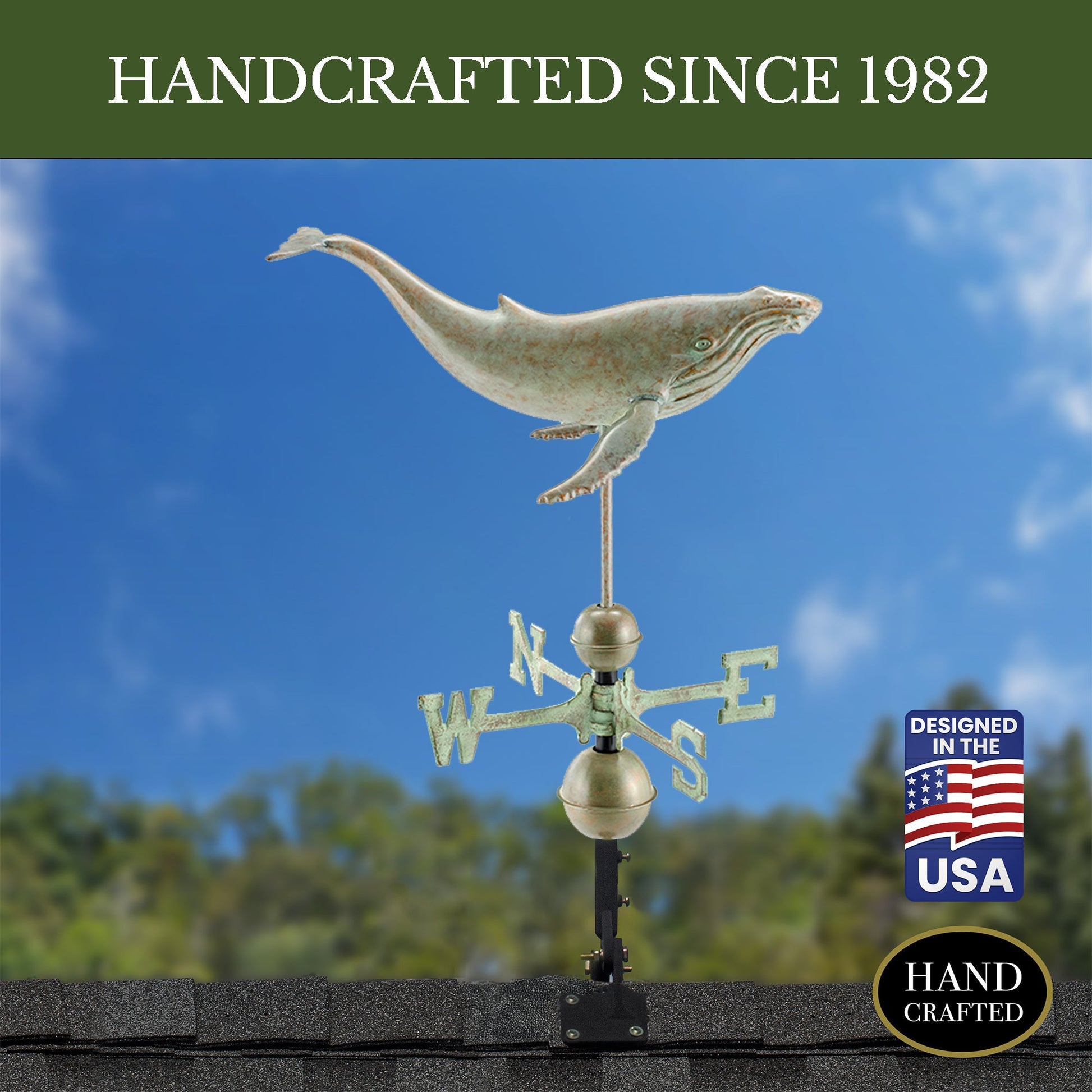 Humpback Whale Weathervane - Blue Verde Copper - Good Directions
