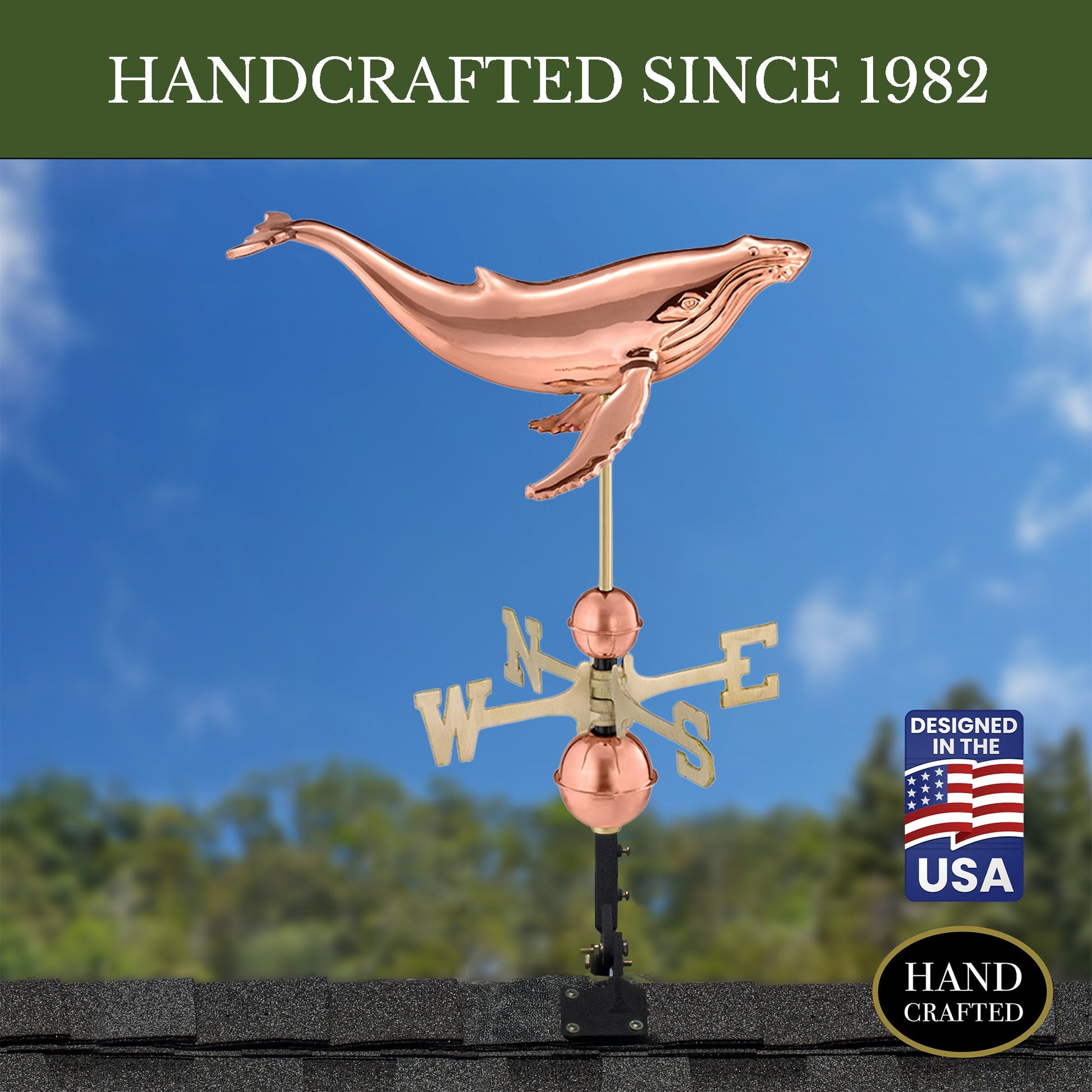 Humpback Whale Weathervane - Pure Copper - Good Directions