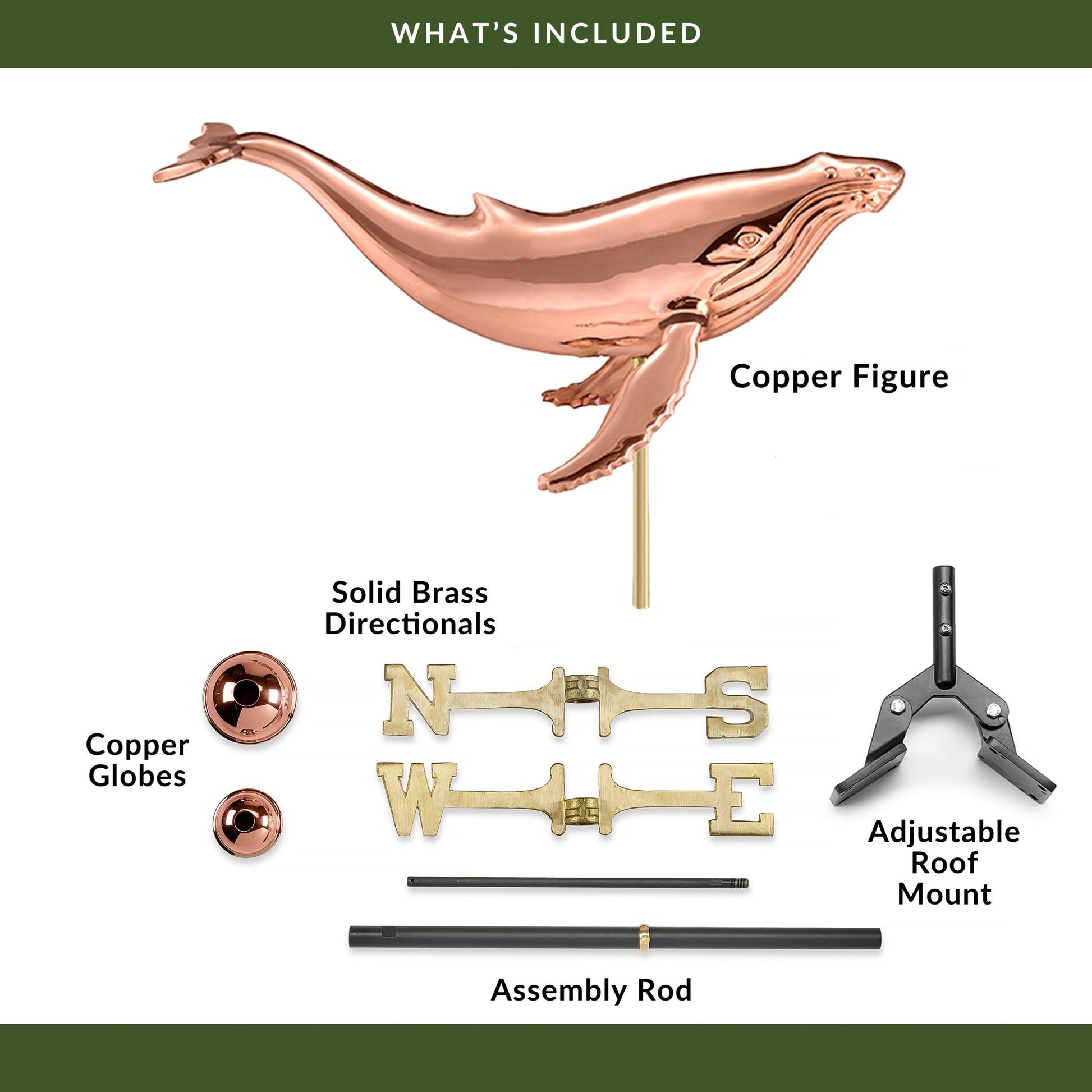Humpback Whale Weathervane - Pure Copper - Good Directions