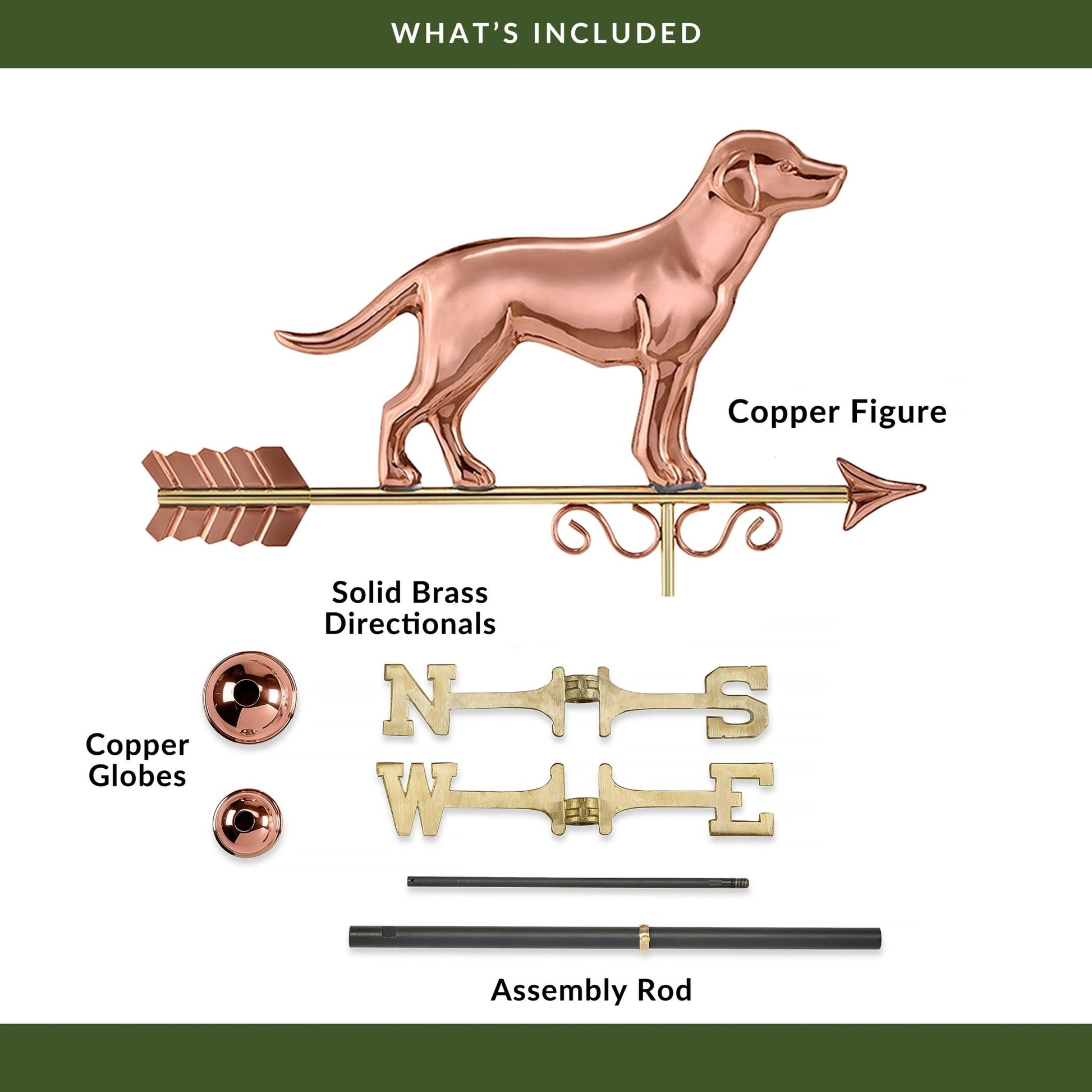 Labrador Retriever Weathervane - Pure Copper - Good Directions