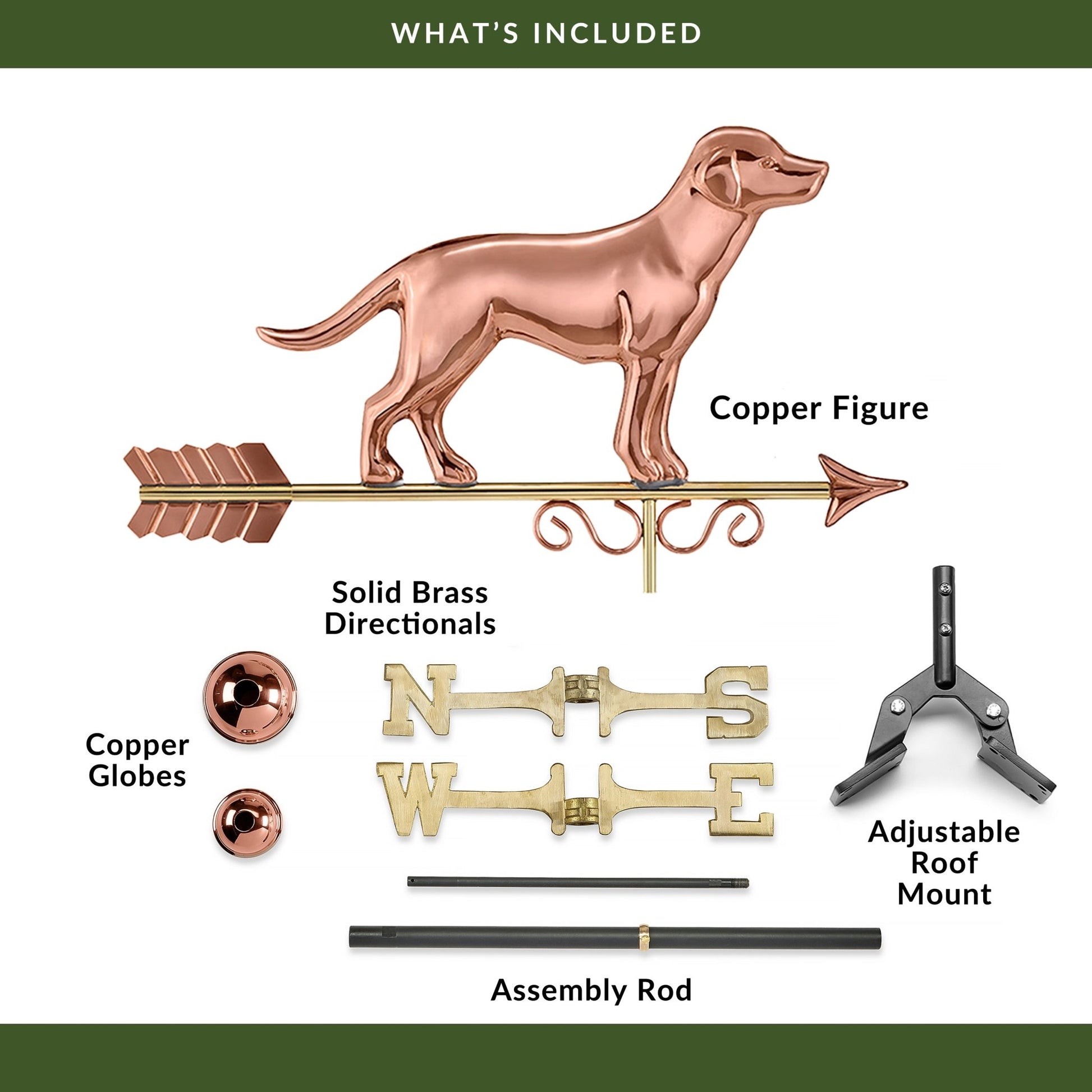 Labrador Retriever Weathervane - Pure Copper - Good Directions