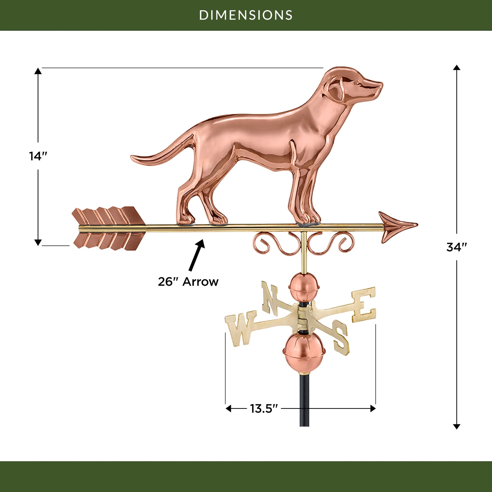 Labrador Retriever Weathervane - Pure Copper - Good Directions