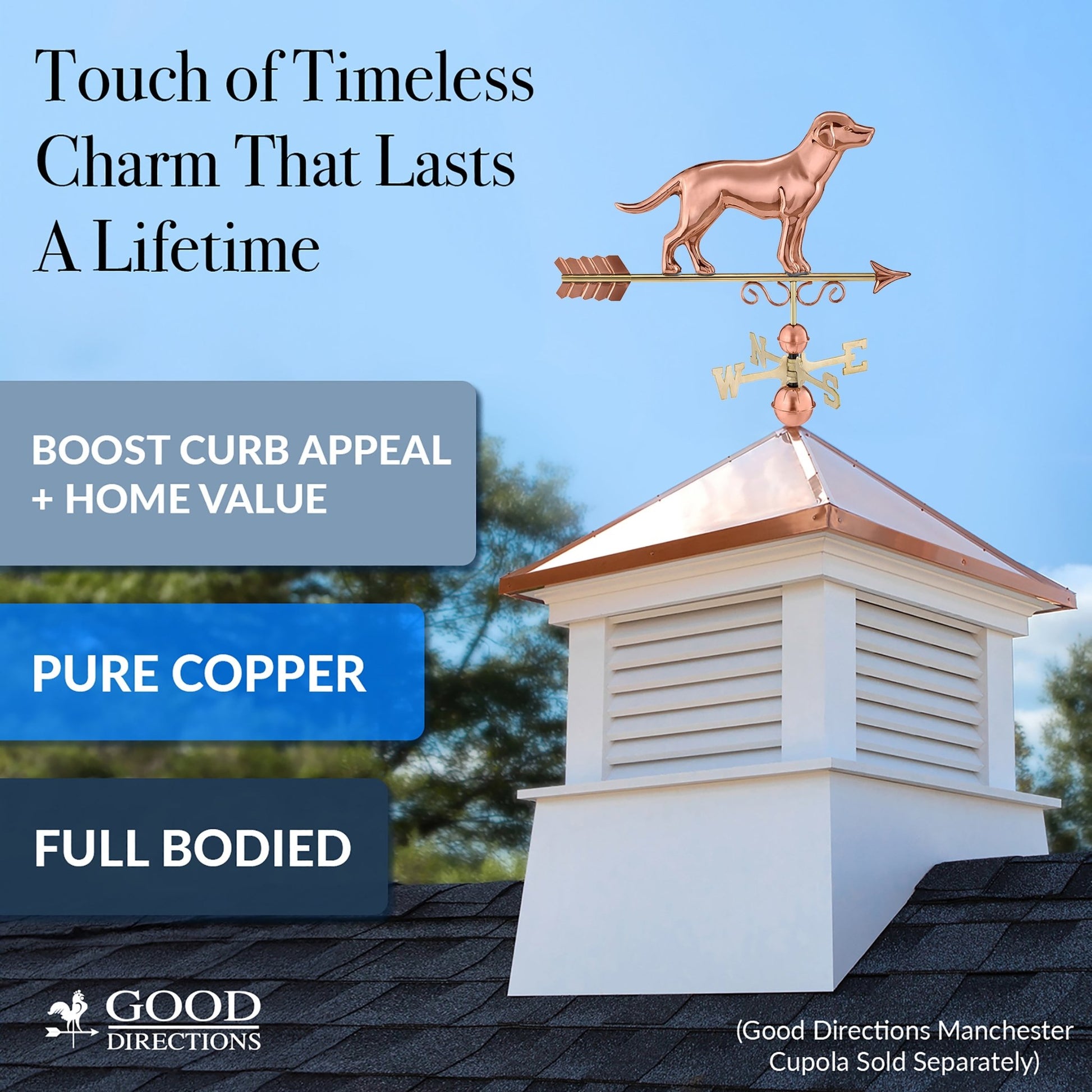 Labrador Retriever Weathervane - Pure Copper - Good Directions