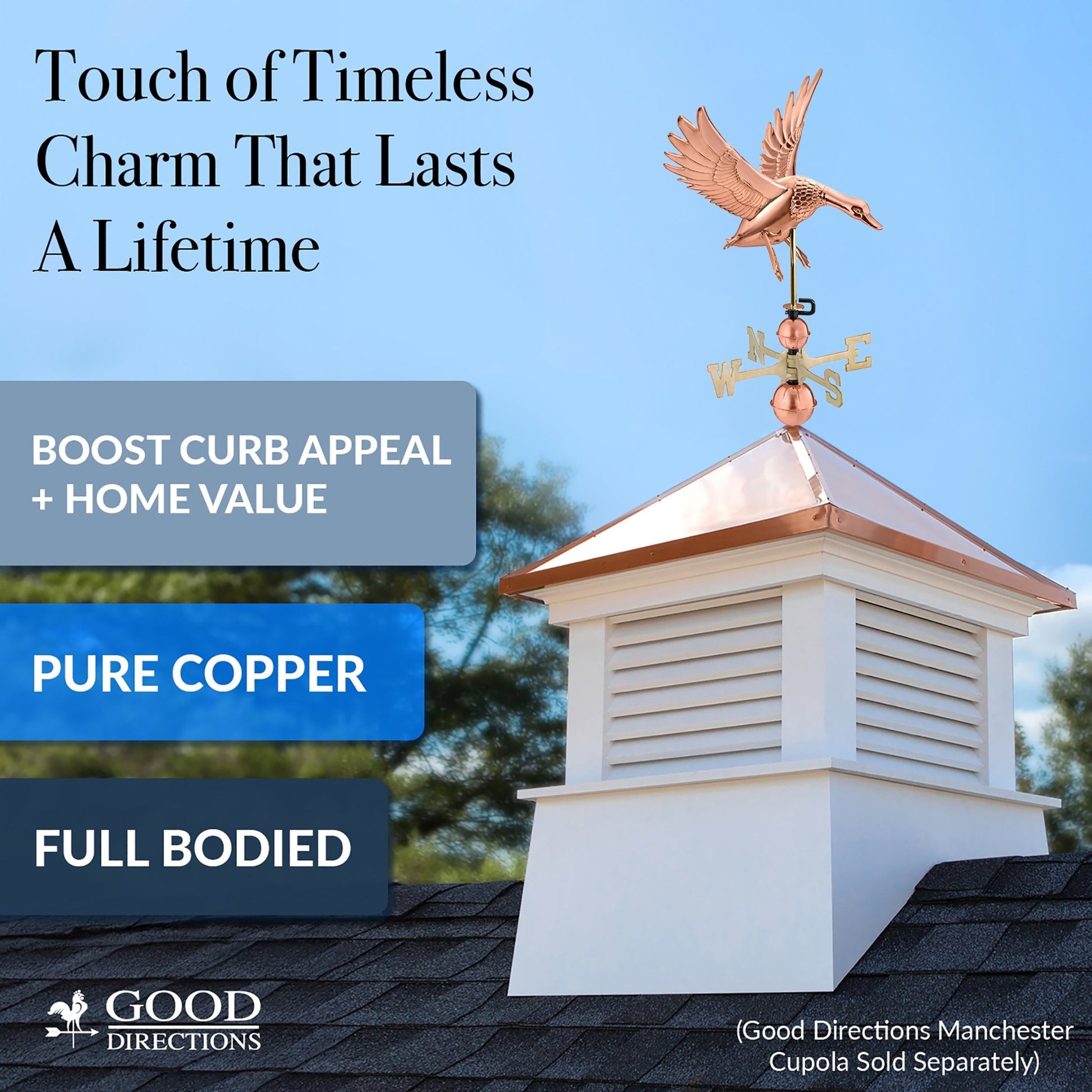 Landing Duck Weathervane - Pure Copper - Good Directions