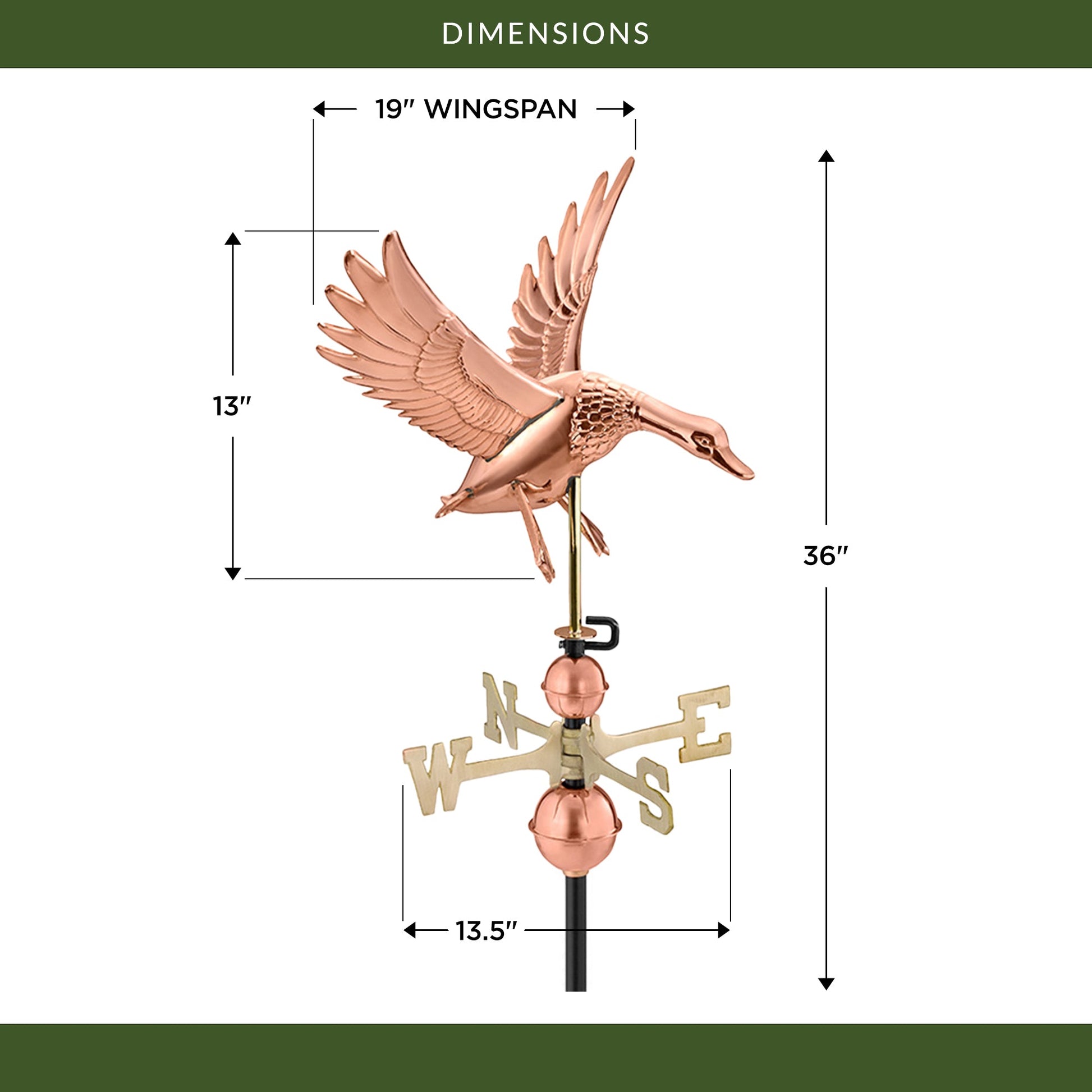 Landing Duck Weathervane - Pure Copper - Good Directions