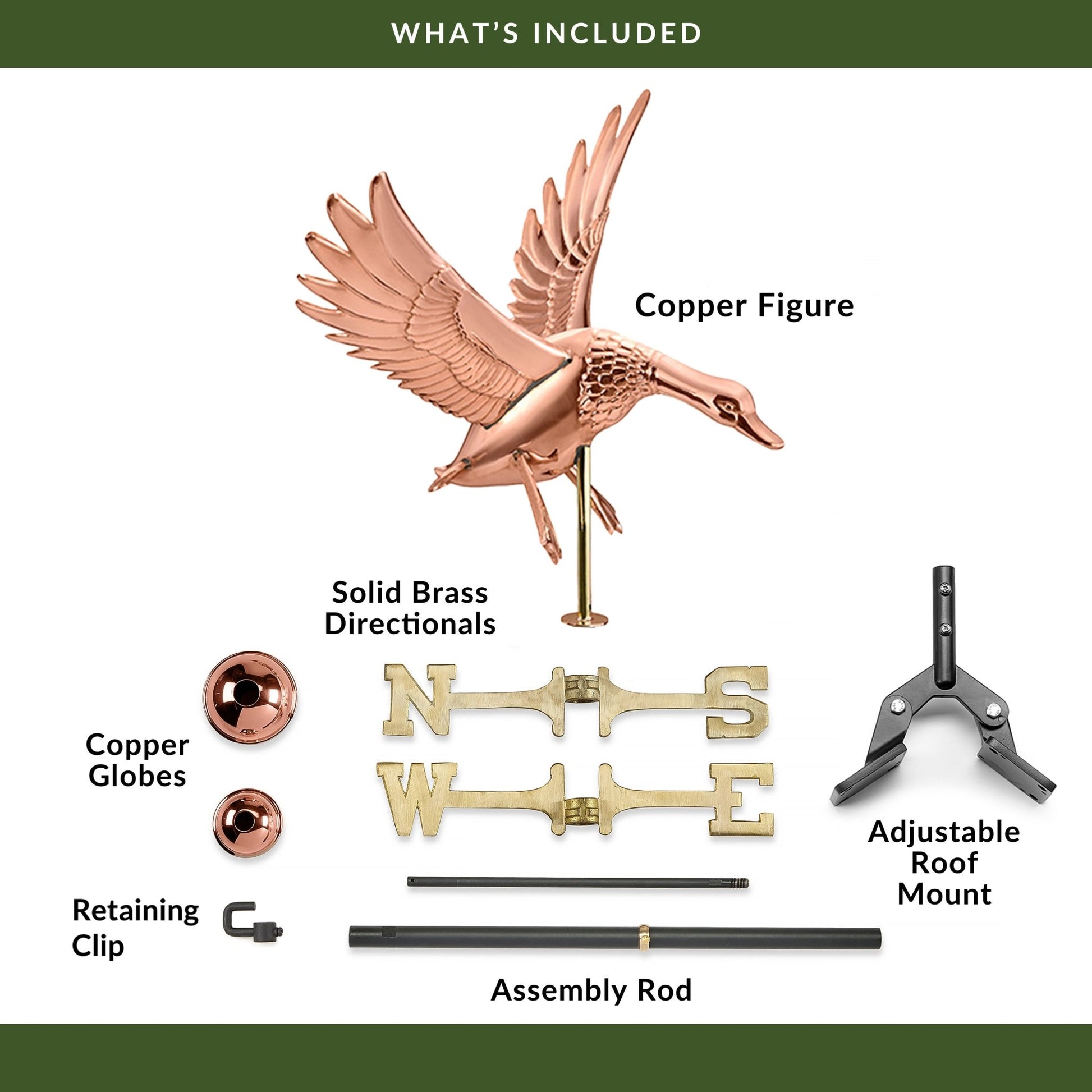 Landing Duck Weathervane - Pure Copper - Good Directions