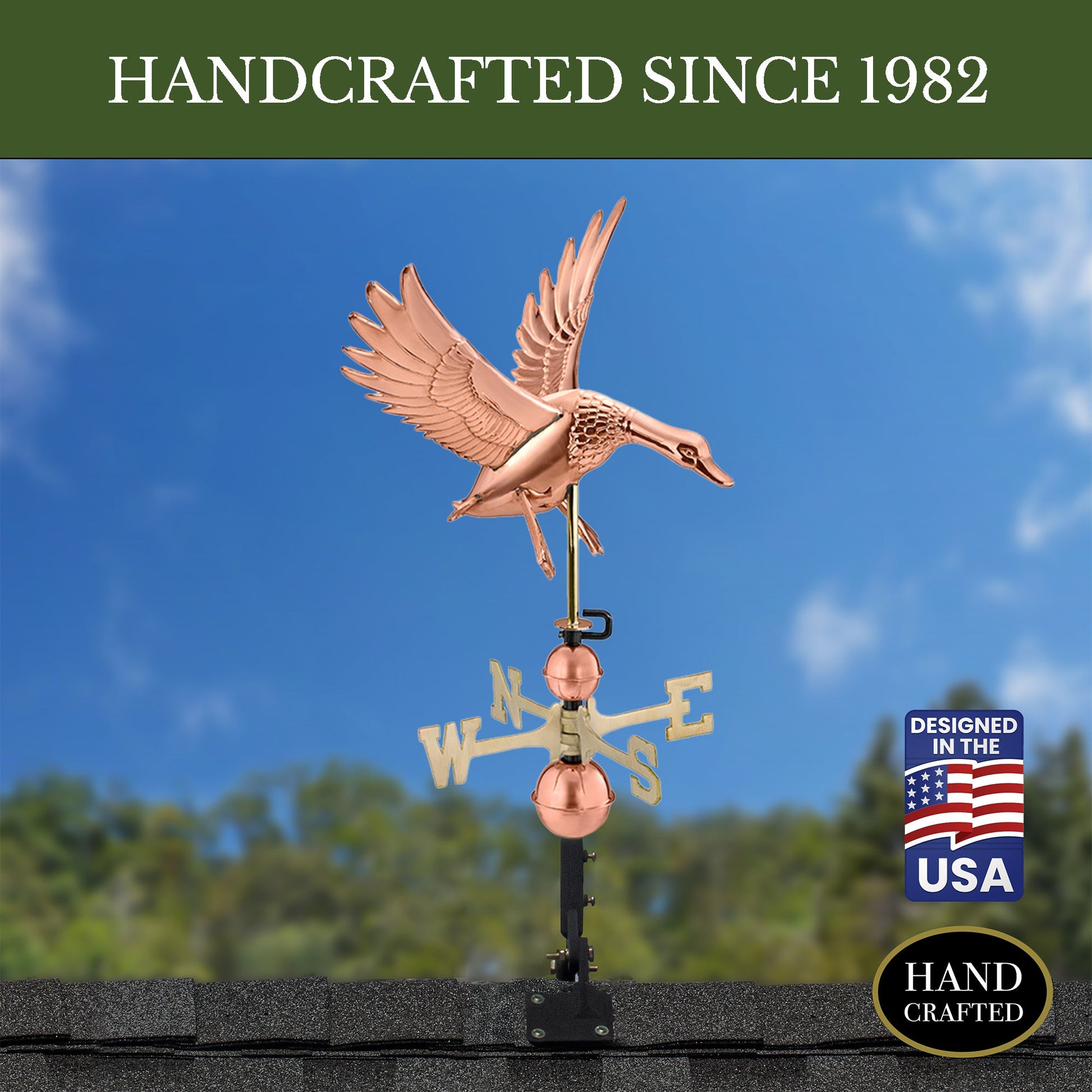 Landing Duck Weathervane - Pure Copper - Good Directions