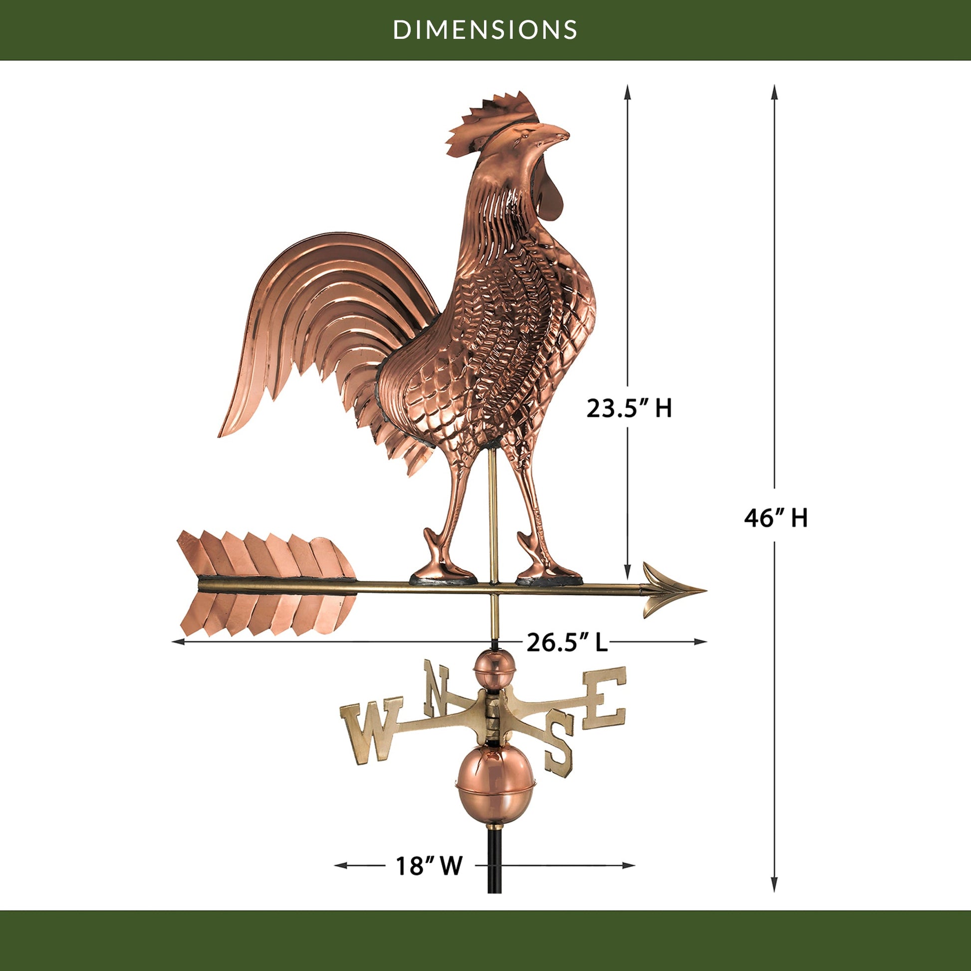 Large Rooster Weathervane - Good Directions