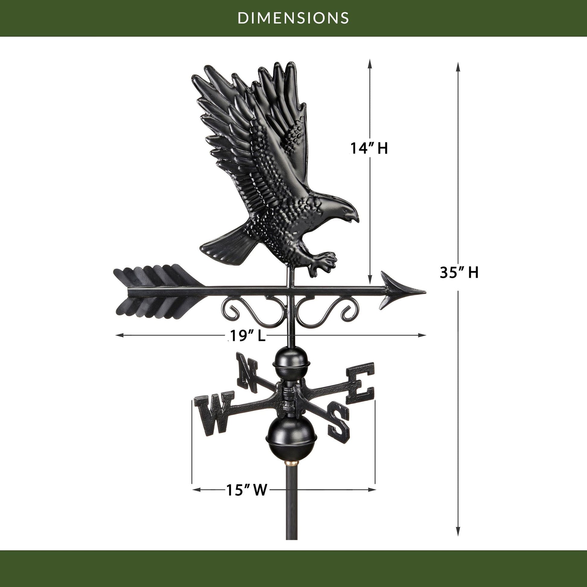 Majestic Eagle Weathervane - Matte Black Copper - Good Directions