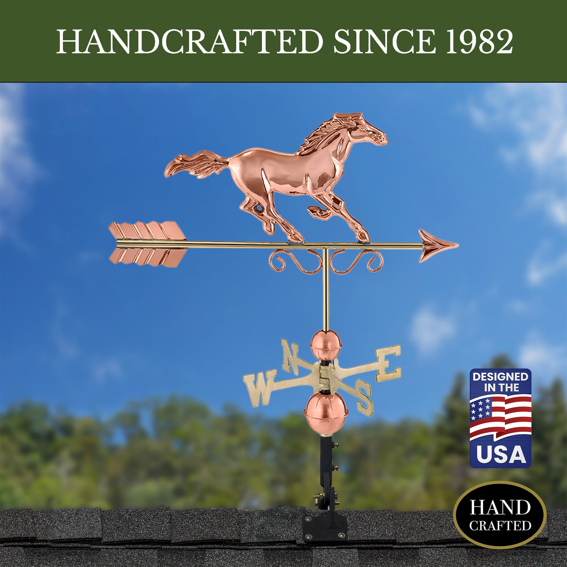 Majestic Horse Weathervane - Pure Copper - Good Directions