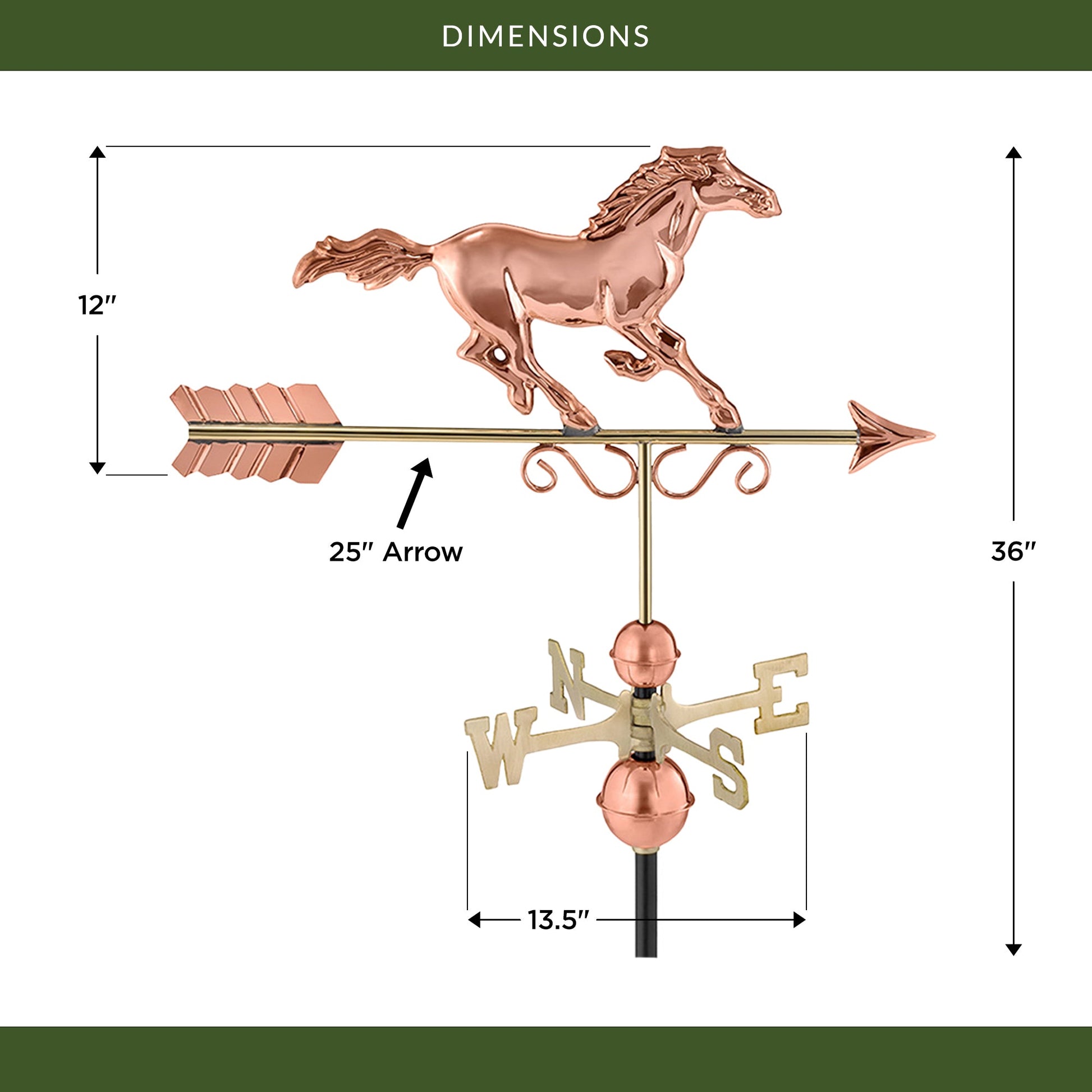Majestic Horse Weathervane - Pure Copper - Good Directions