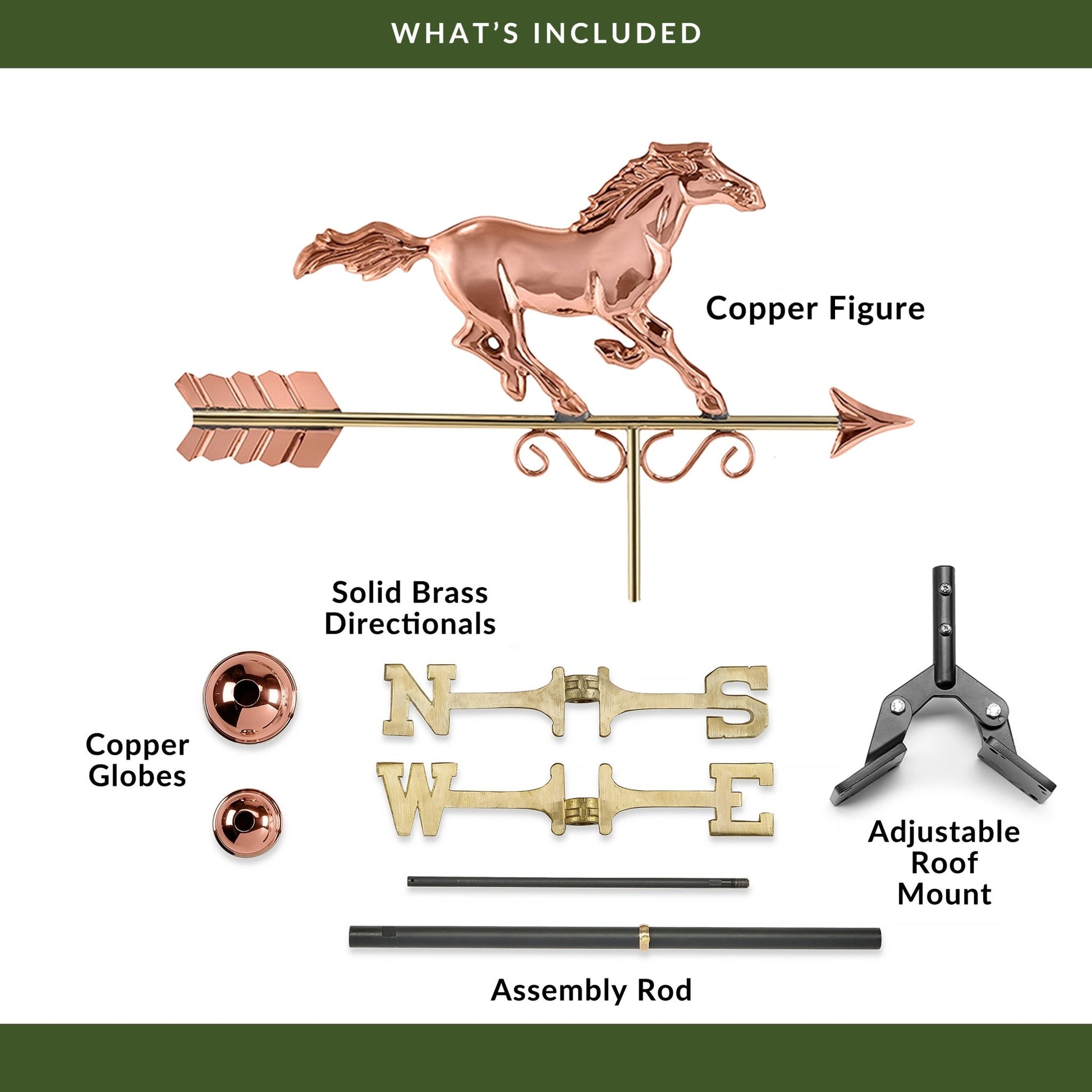 Majestic Horse Weathervane - Pure Copper - Good Directions