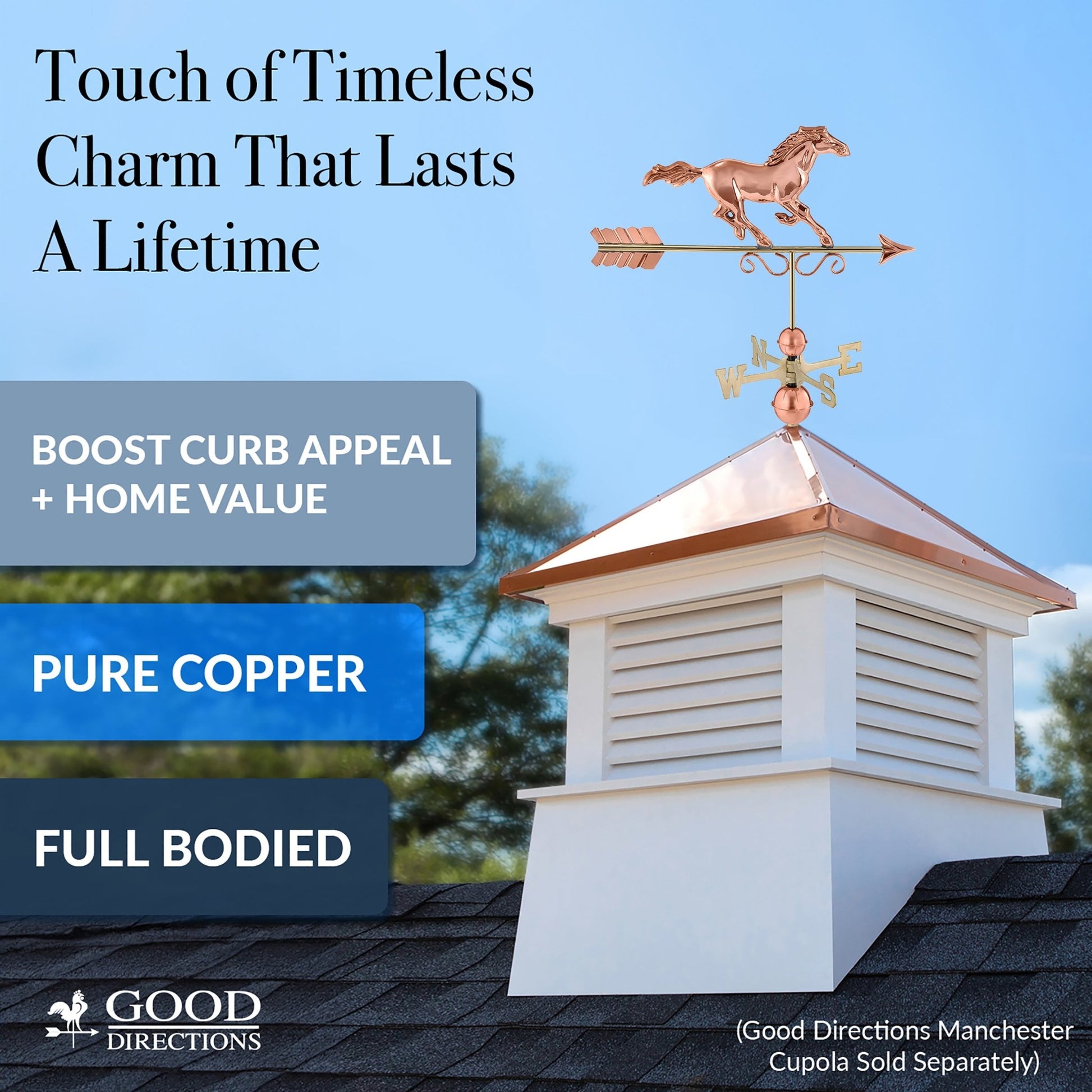 Majestic Horse Weathervane - Pure Copper - Good Directions