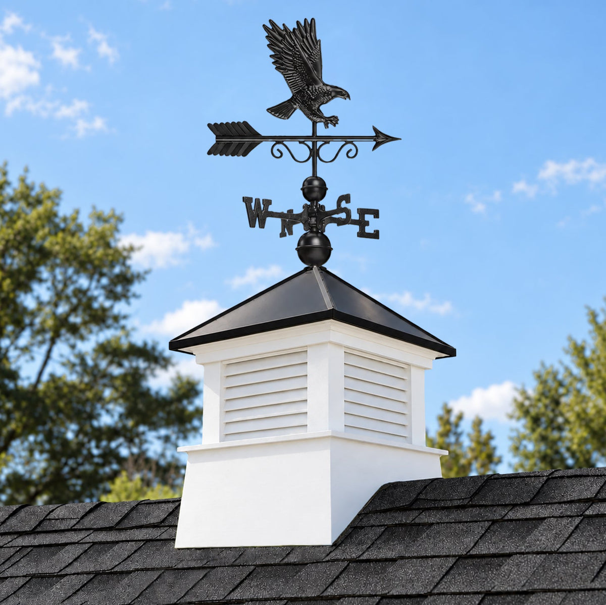 Manchester Vinyl Cupola – Black Aluminum Roof & Black Copper Eagle - Good Directions