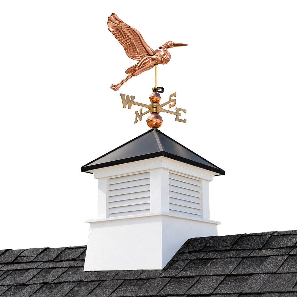 Manchester Vinyl Cupola – Black Aluminum Roof & Copper Heron - Good Directions