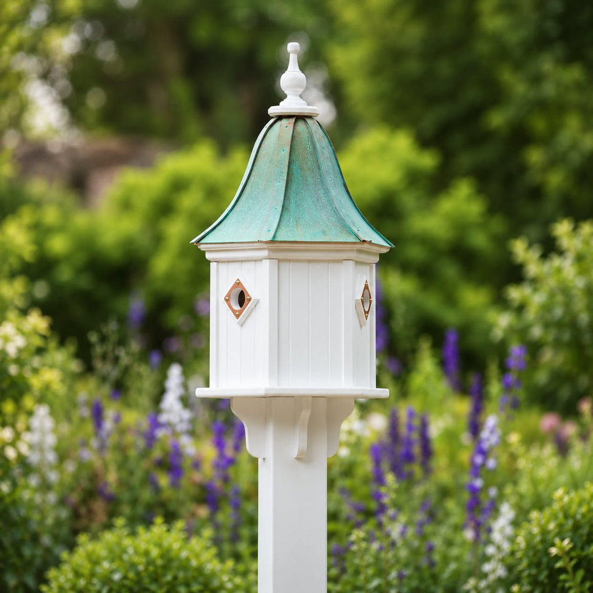 Meadow Bird House – Aged Copper Roof & Polished Copper Frames - Good Directions