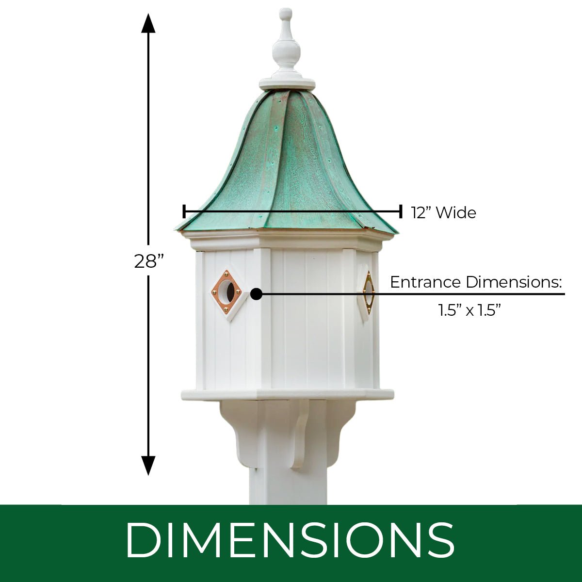 Meadow Bird House – Aged Copper Roof & Polished Copper Frames - Good Directions