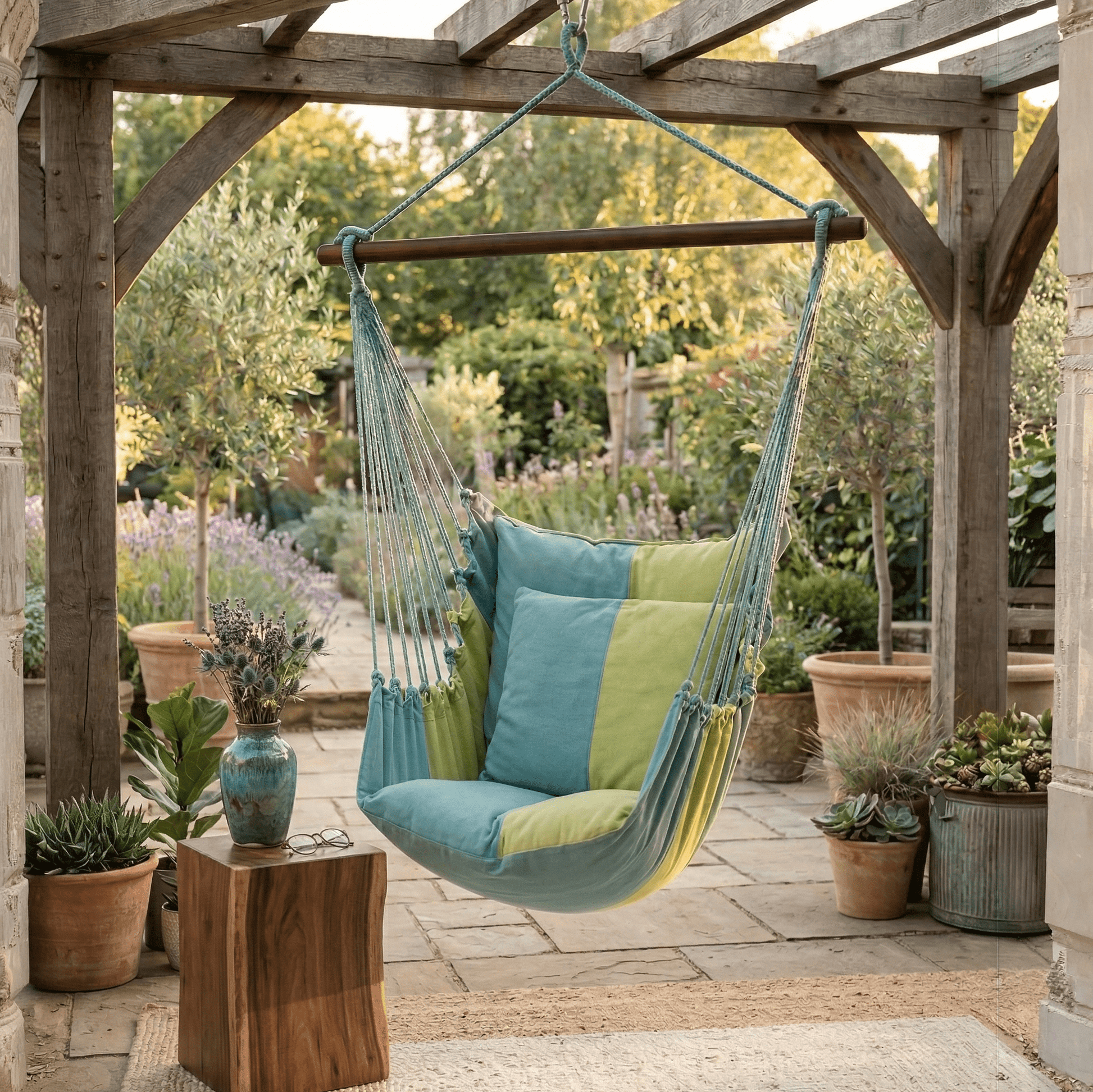 Meadow Mist Stripe Outdoor Hammock Swing Set (4 - Piece with Pillow) - Good Directions