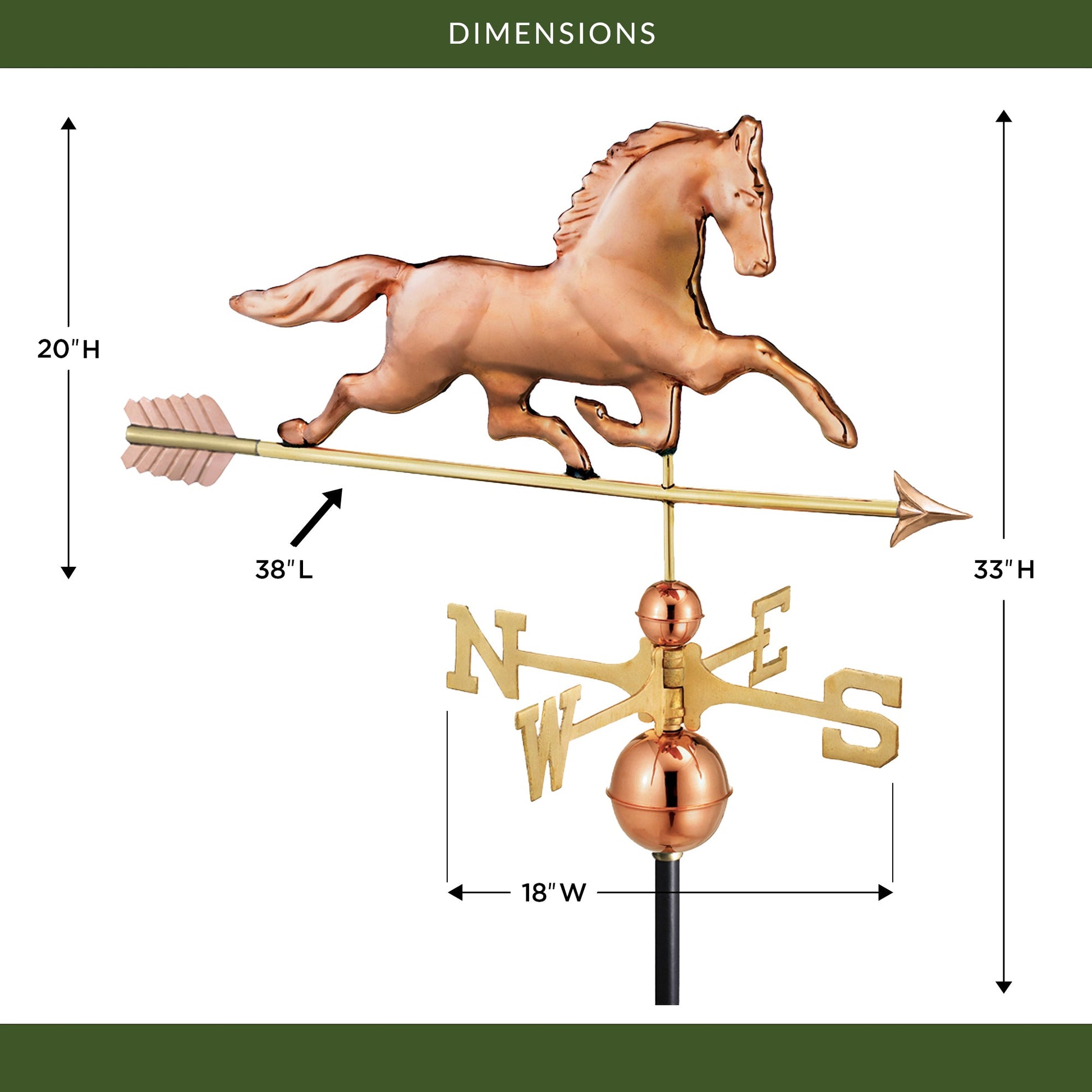 Patchen Horse Weathervane with Arrow - Good Directions