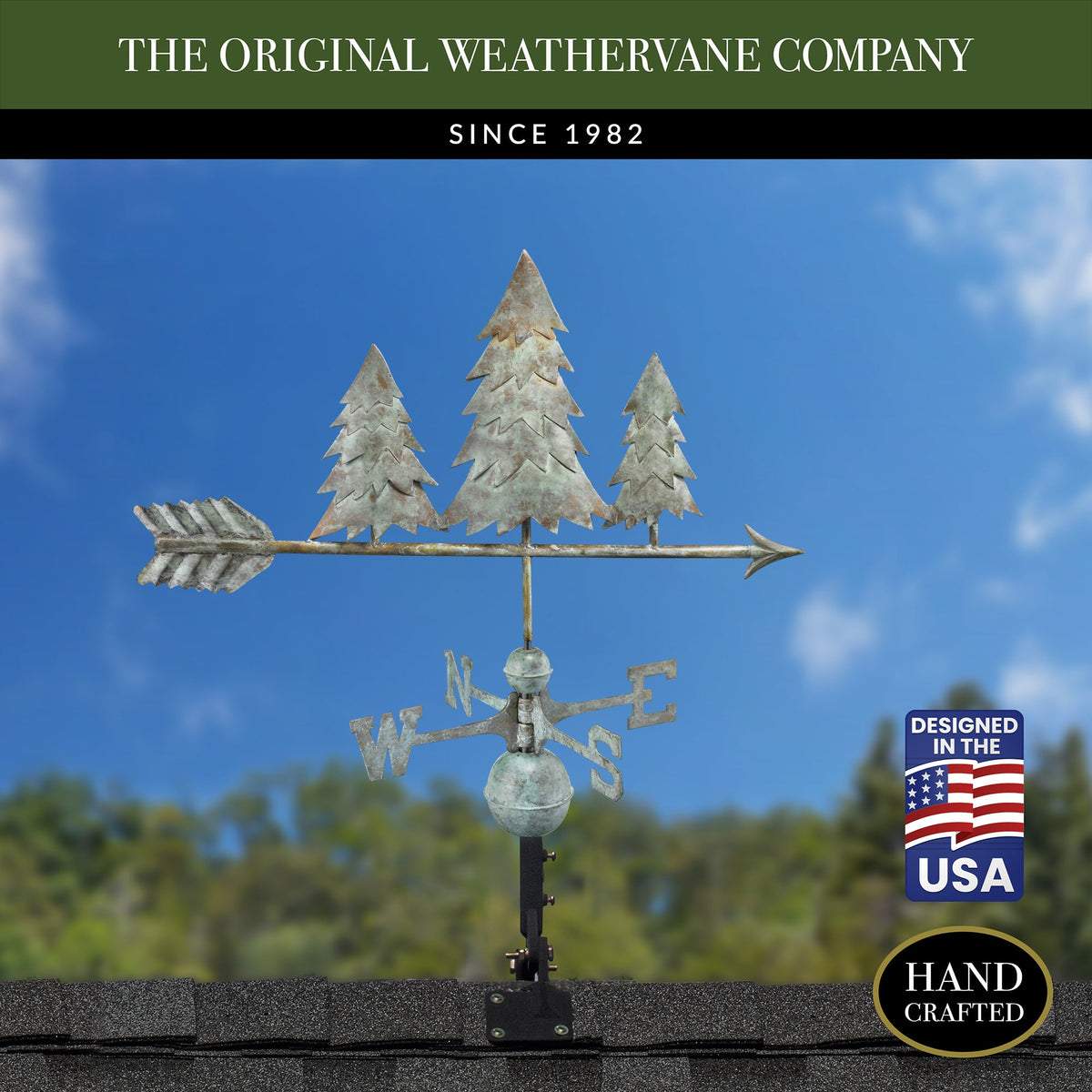 Three Tree Weathervane Pine Trees Weathervane - Blue verdeCopper by Good Directions