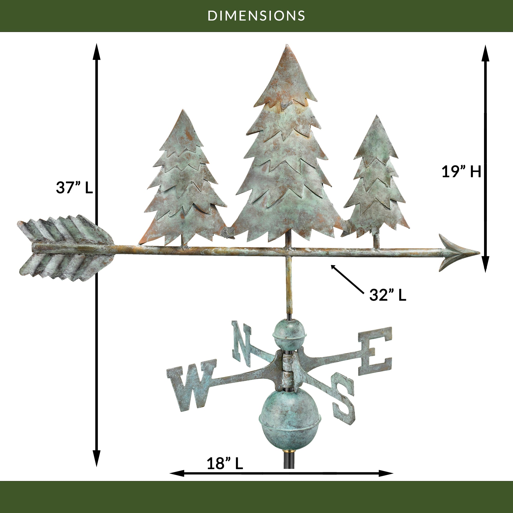 Three Tree Weathervane Pine Trees Weathervane - Blue verdeCopper by Good Directions