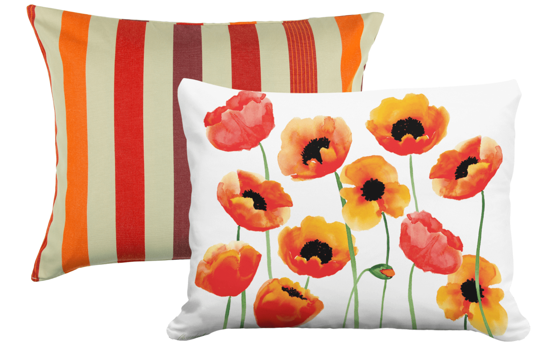 Sorbet Stripe & Poppy Floral Pillow Bundle - Indoor & Outdoor Accent - Good Directions