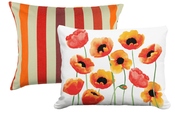 Sorbet Stripe & Poppy Floral Pillow Bundle - Indoor & Outdoor Accent - Good Directions