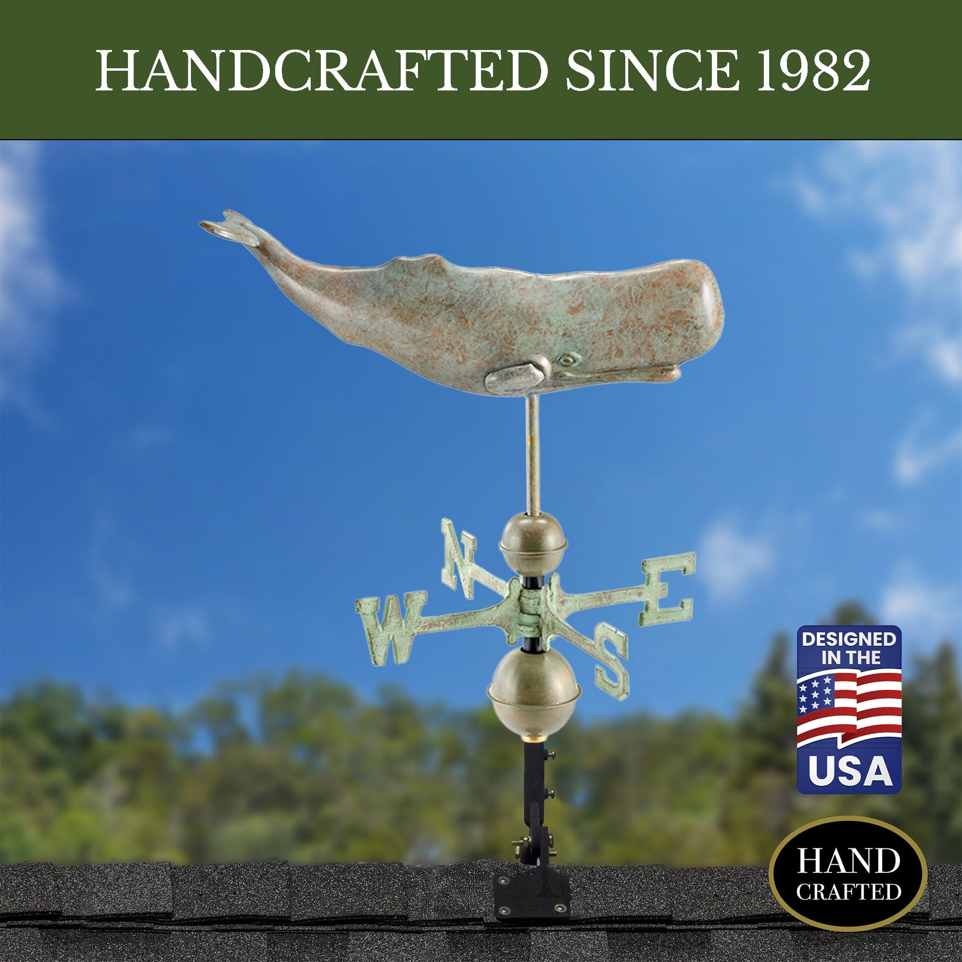 Sperm Whale Weathervane - Blue Verde Copper - Good Directions