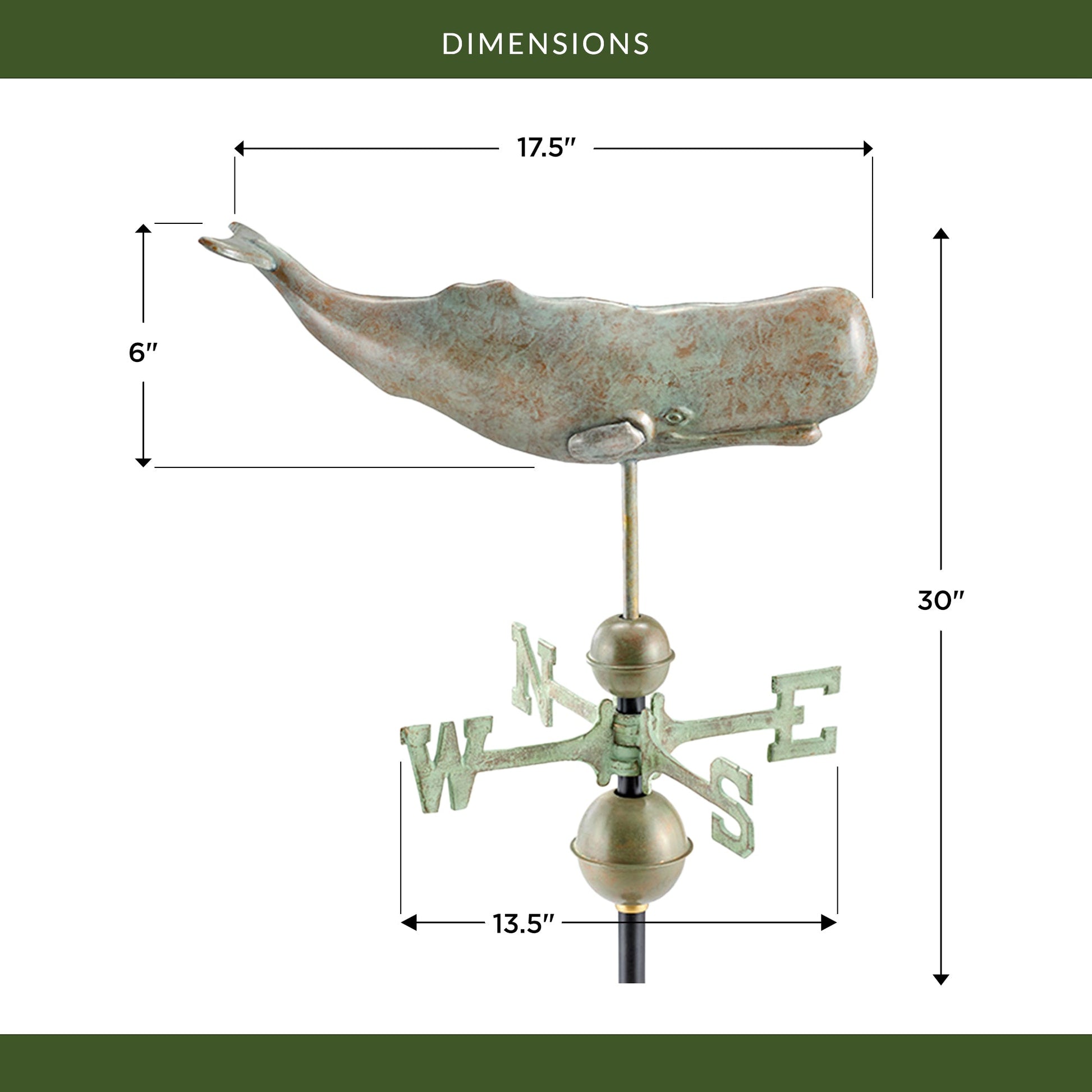 Sperm Whale Weathervane - Blue Verde Copper - Good Directions