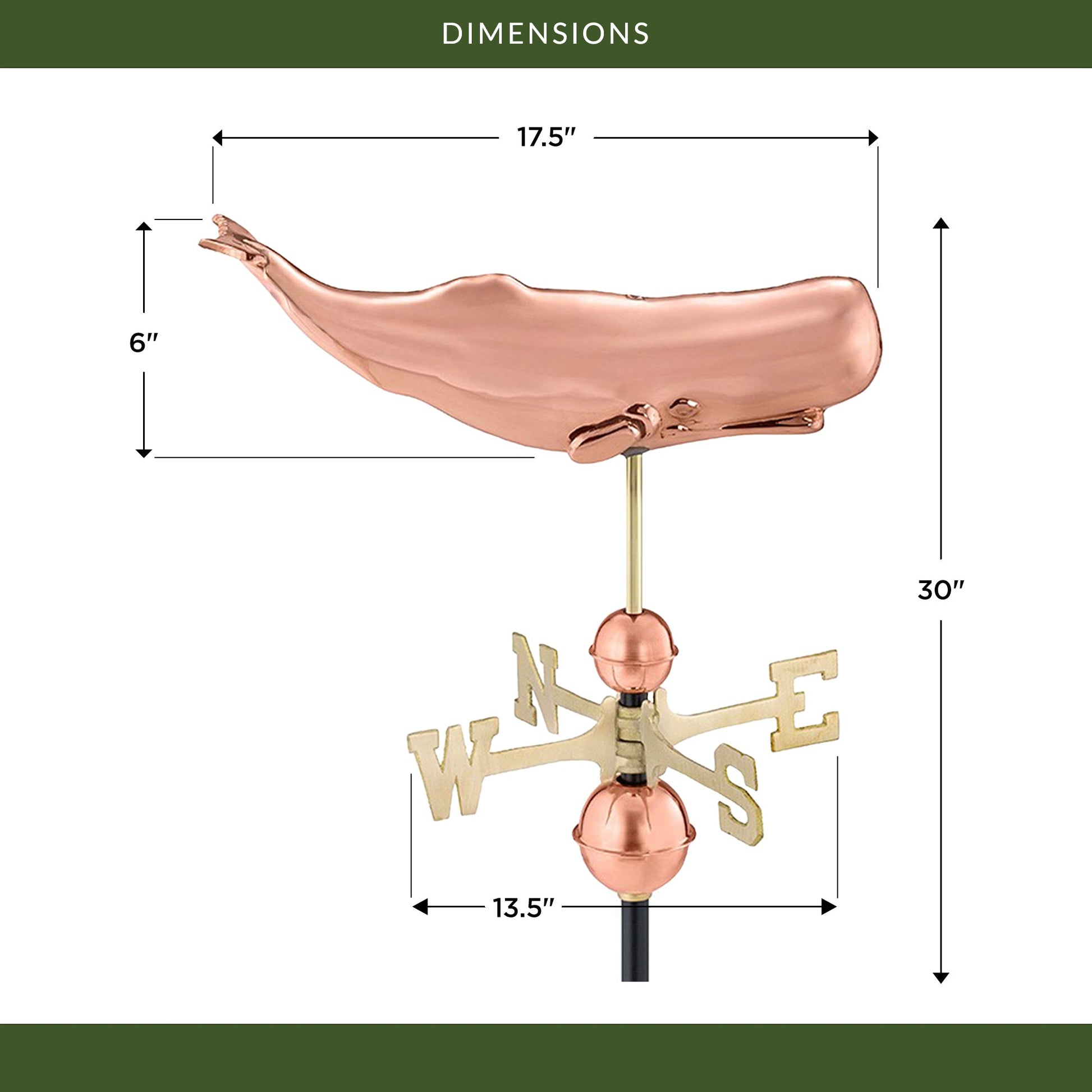 Sperm Whale Weathervane - Pure Copper - Good Directions