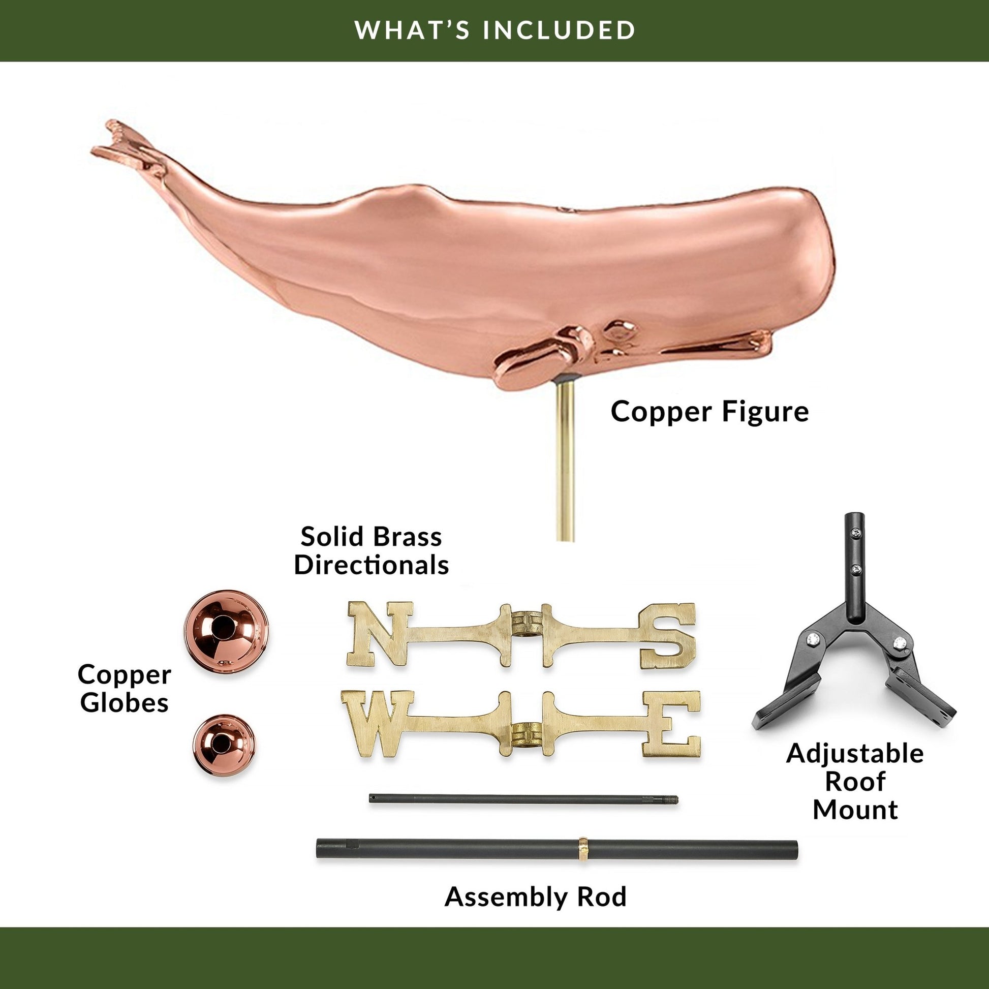 Sperm Whale Weathervane - Pure Copper - Good Directions