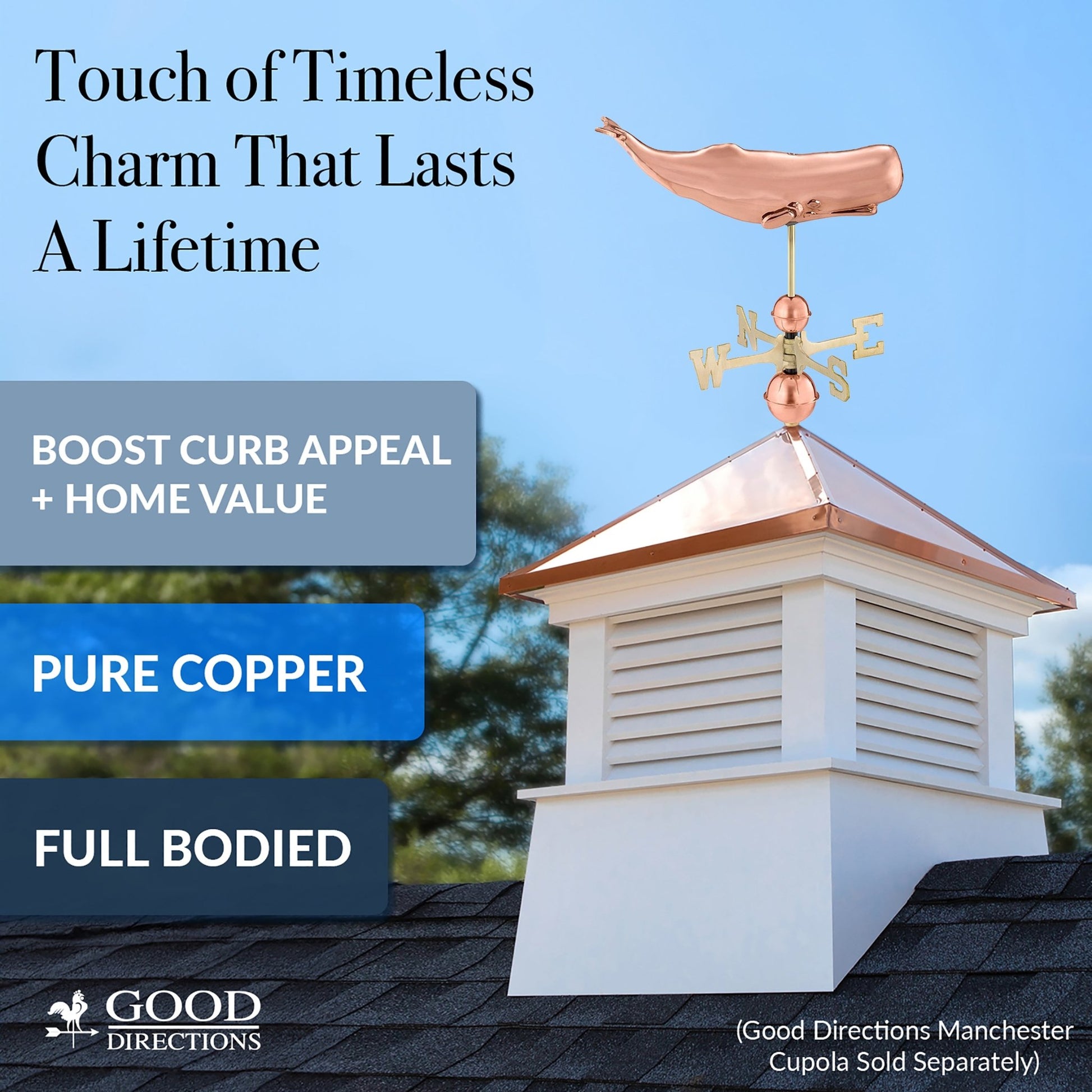 Sperm Whale Weathervane - Pure Copper - Good Directions