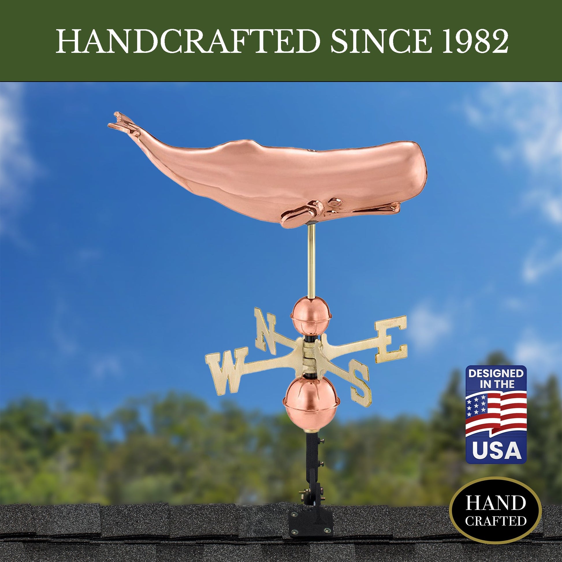 Sperm Whale Weathervane - Pure Copper - Good Directions